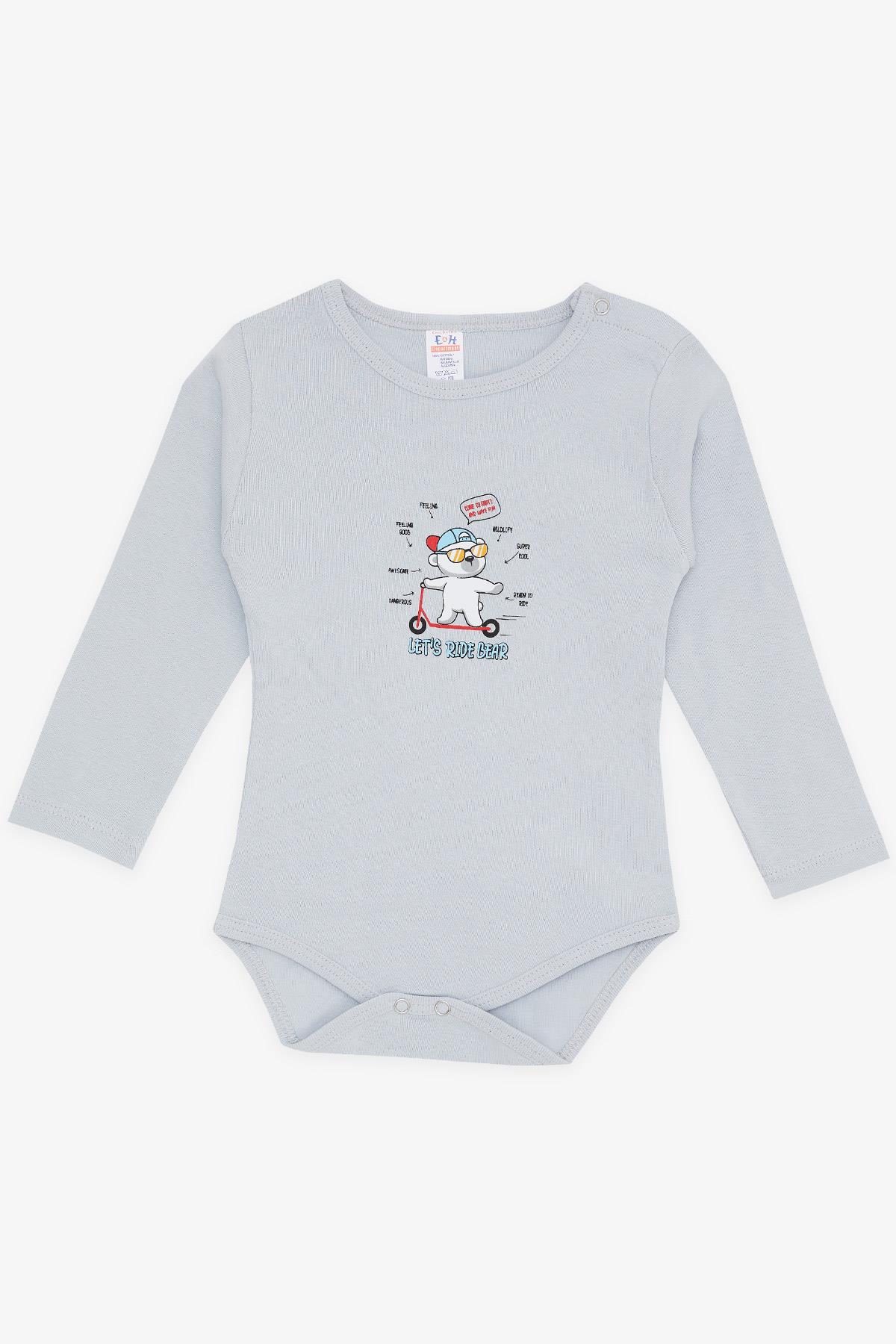 Breeze Erkek Bebek Çıtçıtlı Body Gözlüklü Ayıcık Baskılı Gri (9 Ay-3 Yaş)