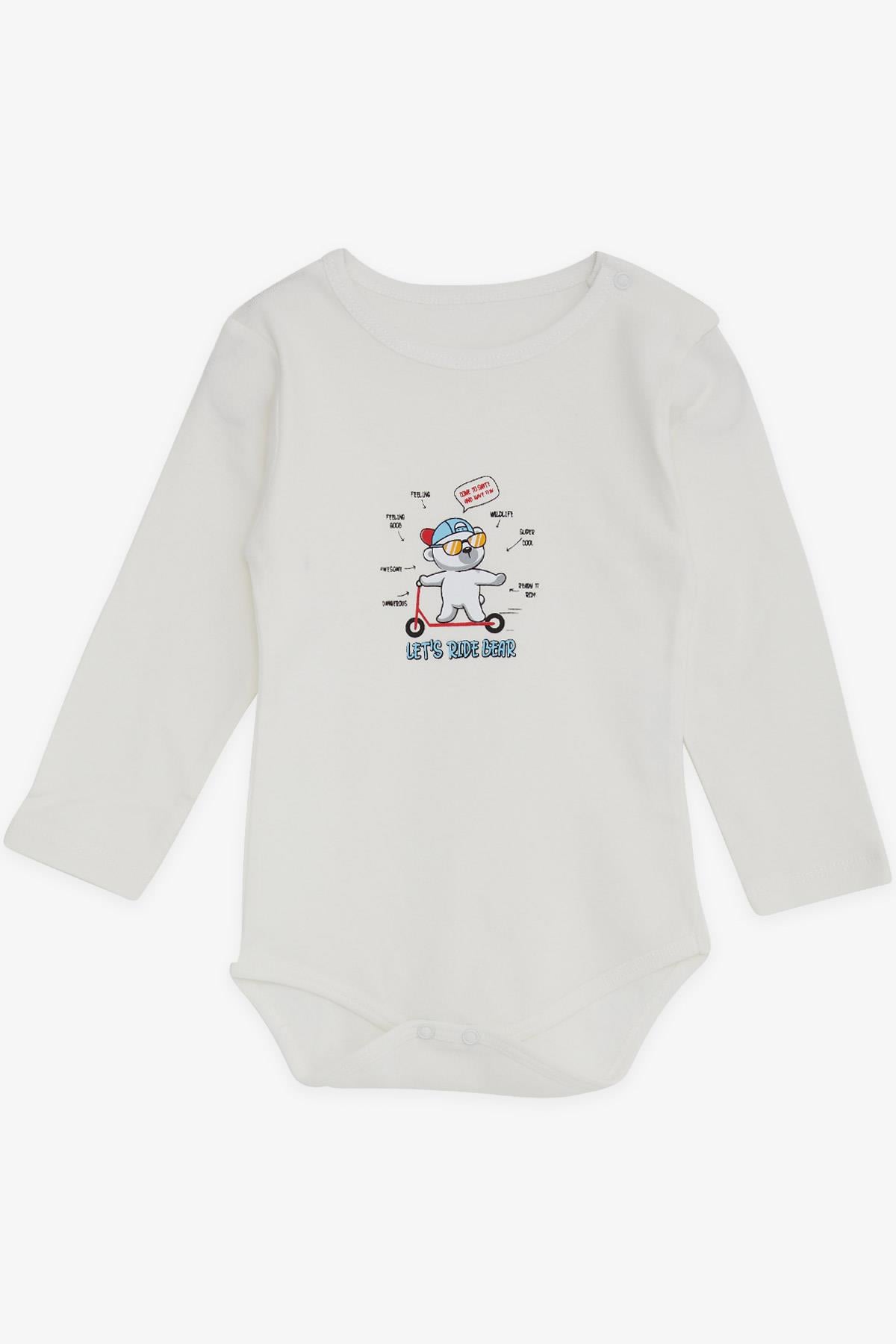 Breeze Erkek Bebek Çıtçıtlı Body Gözlüklü Ayıcık Baskılı Ekru (9 Ay-3 Yaş)