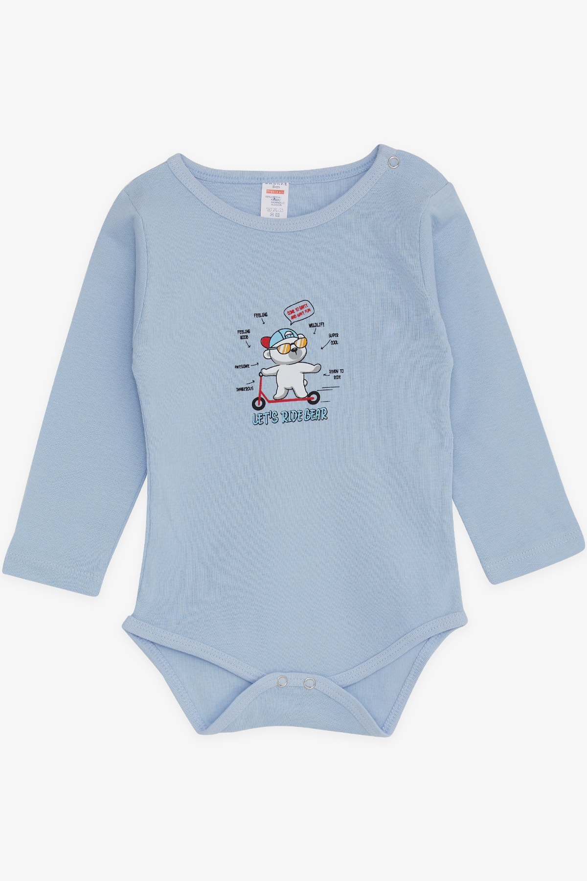 Breeze Erkek Bebek Çıtçıtlı Body Gözlüklü Ayıcık Baskılı Açık Mavi (9 Ay-3 Yaş)