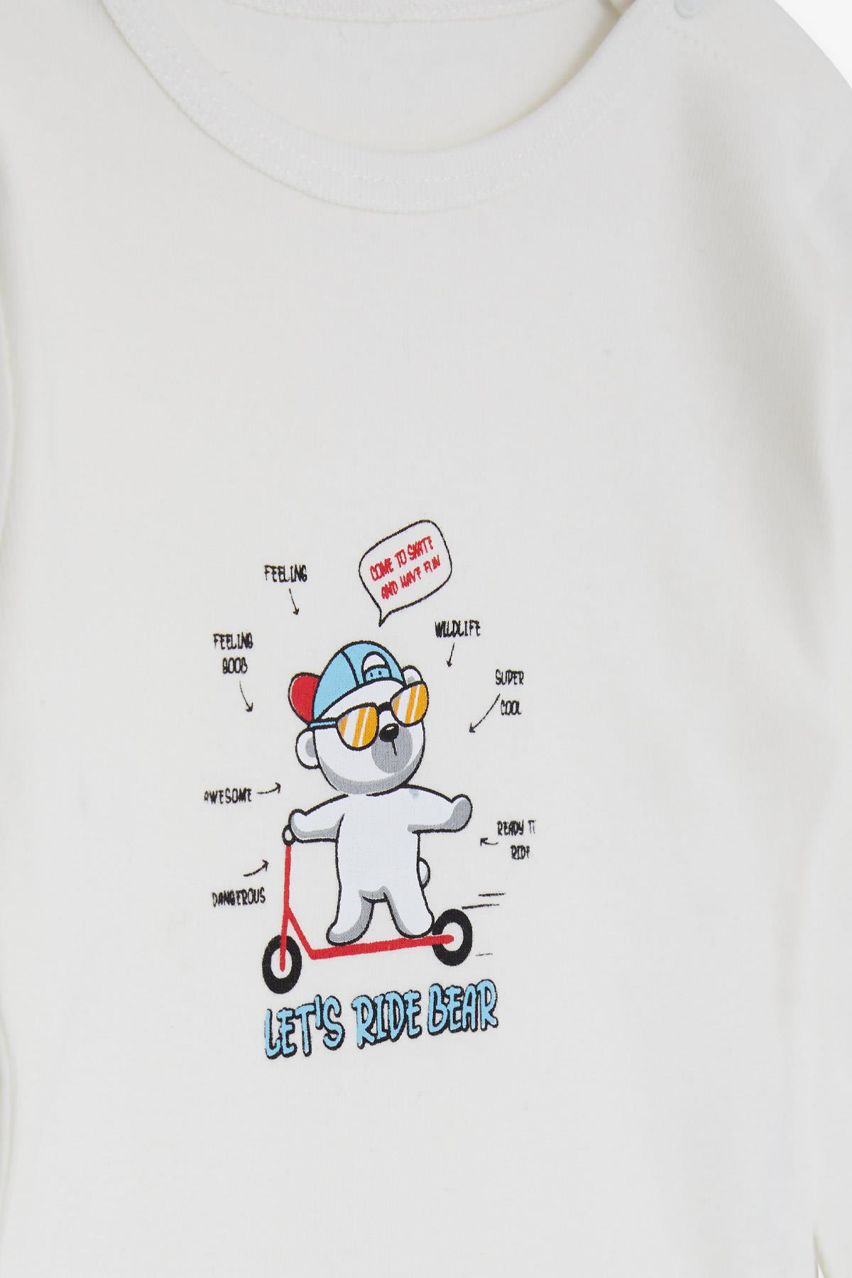 Breeze Erkek Bebek Çıtçıtlı Body Gözlüklü Ayıcık Baskılı Ekru (9 Ay-3 Yaş)