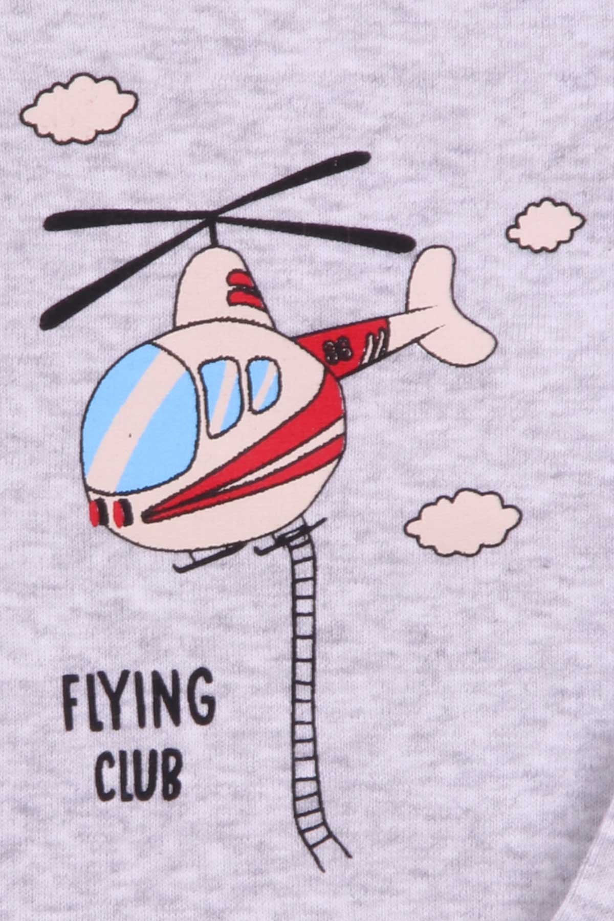 Breeze Erkek Bebek Çıtçıtlı Body Helikopter Baskılı Açık Gri Melanj (9 Ay-3 Yaş)