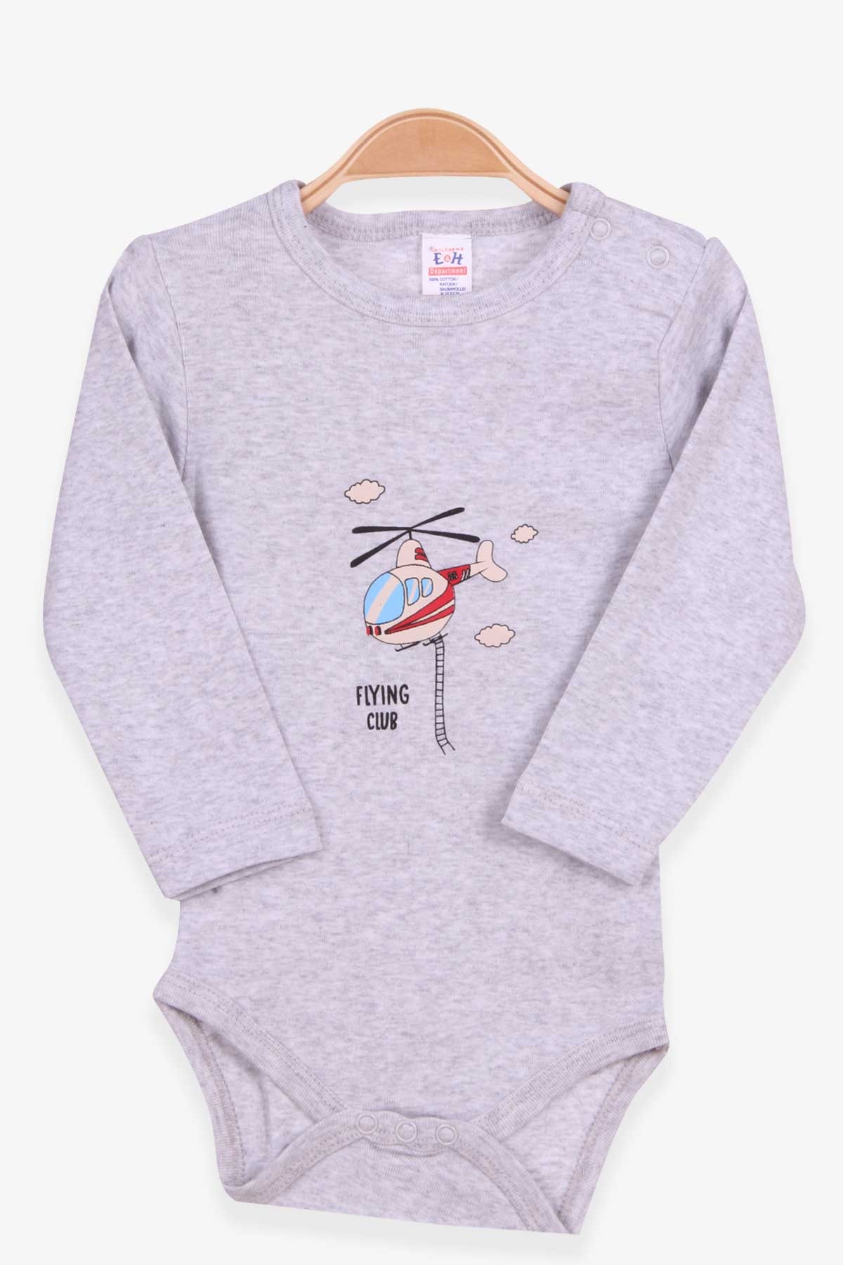 Breeze Erkek Bebek Çıtçıtlı Body Helikopter Baskılı Açık Gri Melanj (9 Ay-3 Yaş)