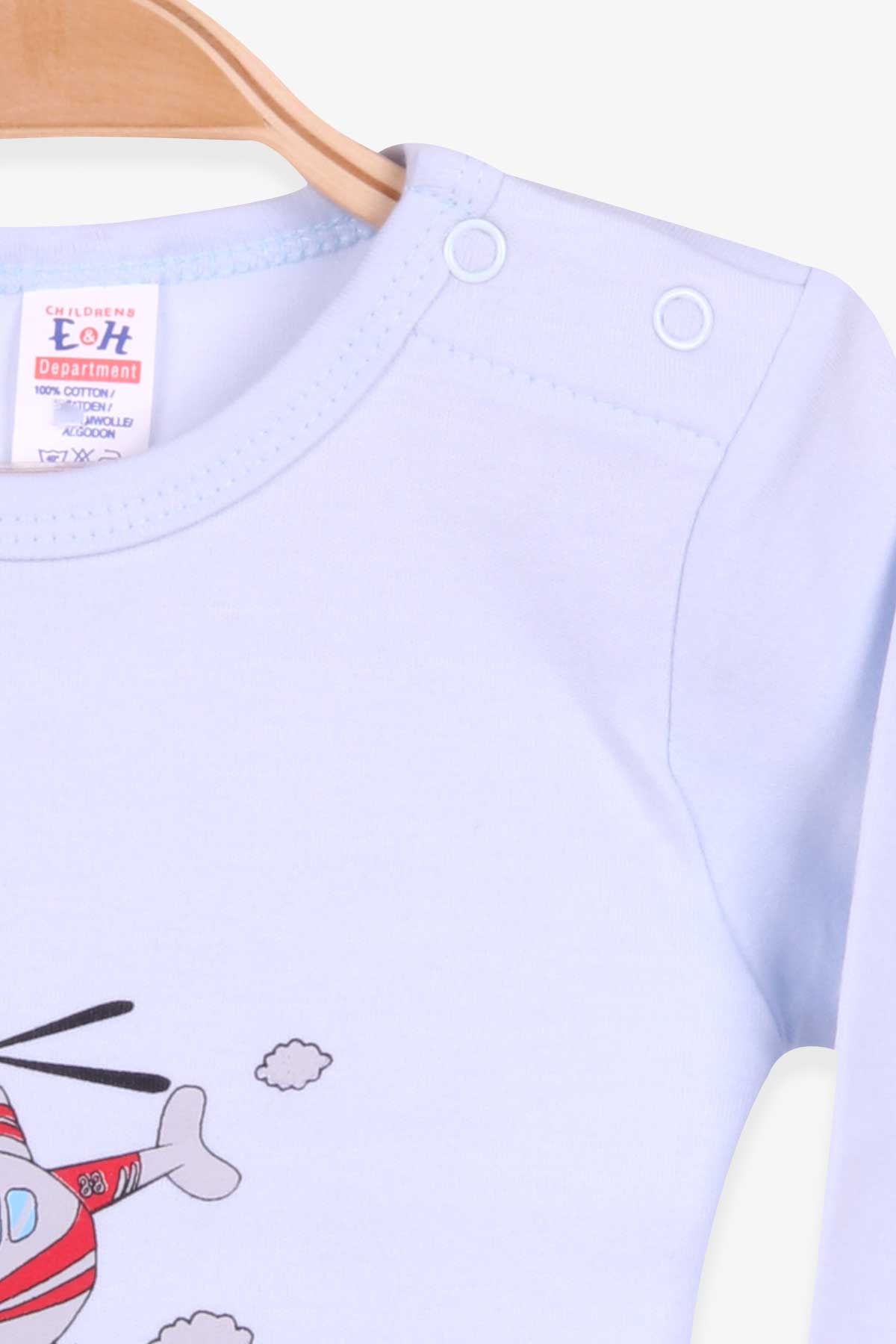 Breeze Erkek Bebek Çıtçıtlı Body Helikopter Baskılı Açık Mavi (9 Ay-3 Yaş)