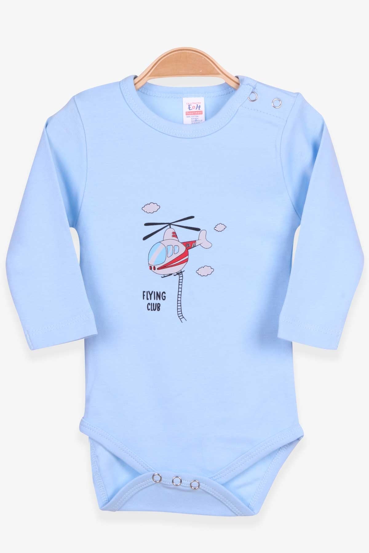 Breeze Erkek Bebek Çıtçıtlı Body Helikopter Baskılı Bebe Mavisi (9 Ay-3 Yaş)