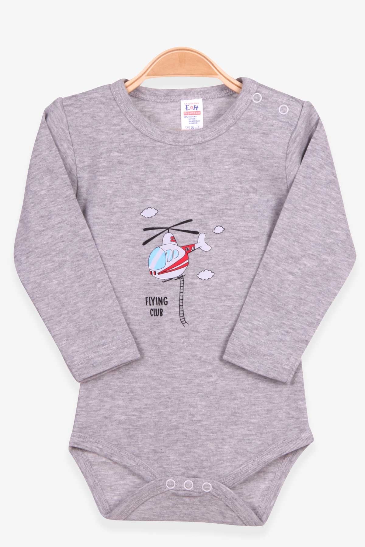 Breeze Erkek Bebek Çıtçıtlı Body Helikopter Baskılı Gri Melanj (9 Ay-3 Yaş)