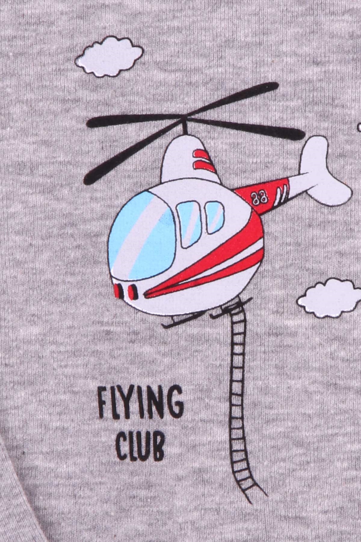 Breeze Erkek Bebek Çıtçıtlı Body Helikopter Baskılı Gri Melanj (9 Ay-3 Yaş)