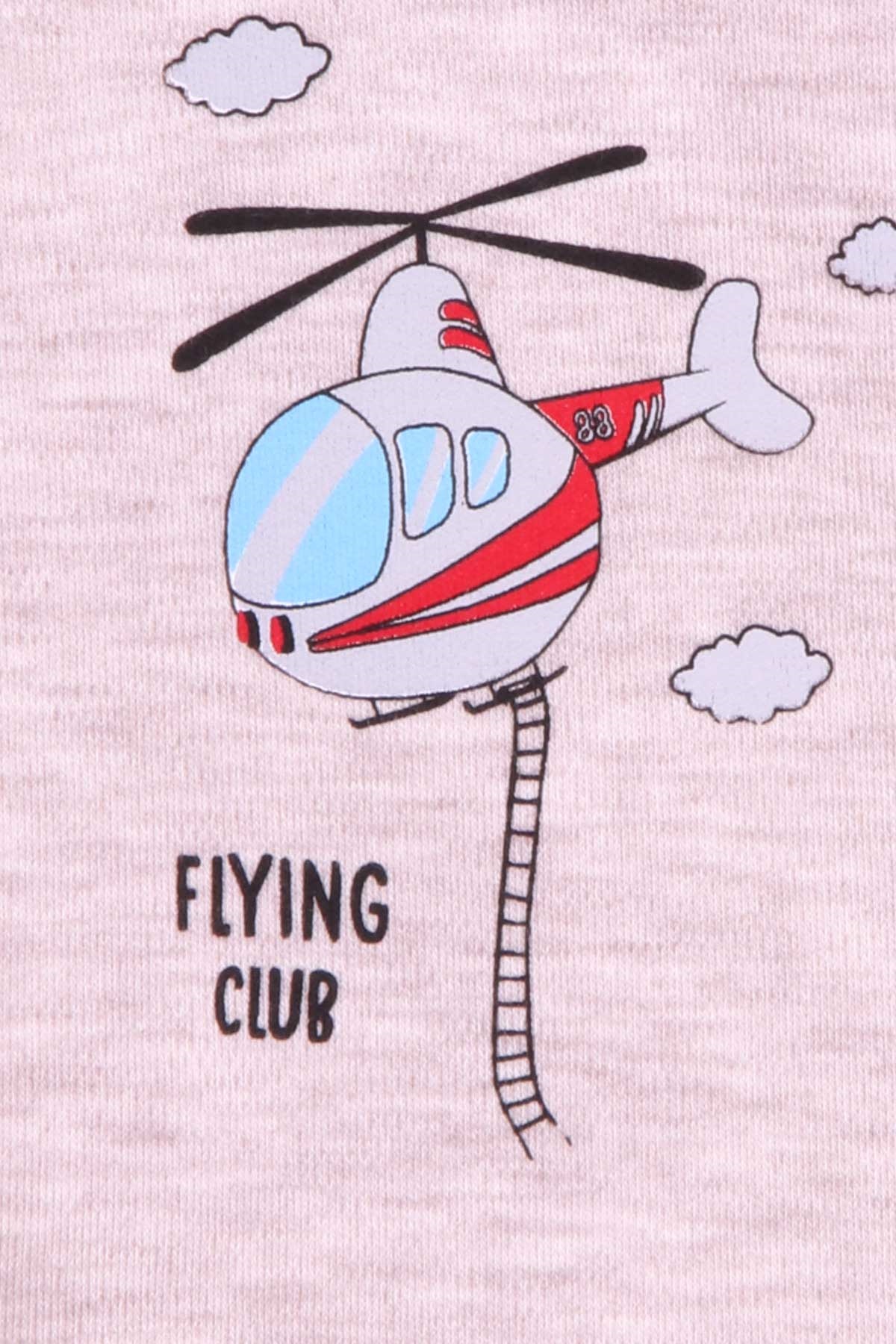 Breeze Erkek Bebek Çıtçıtlı Body Helikopter Baskılı Bej Melanj (9 Ay-3 Yaş)