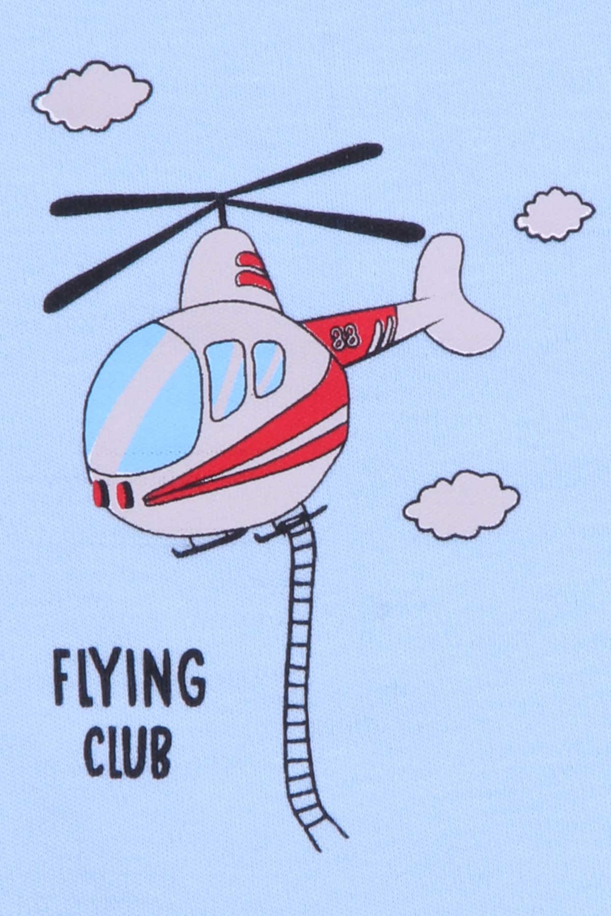 Breeze Erkek Bebek Çıtçıtlı Body Helikopter Baskılı Bebe Mavisi (9 Ay-3 Yaş)