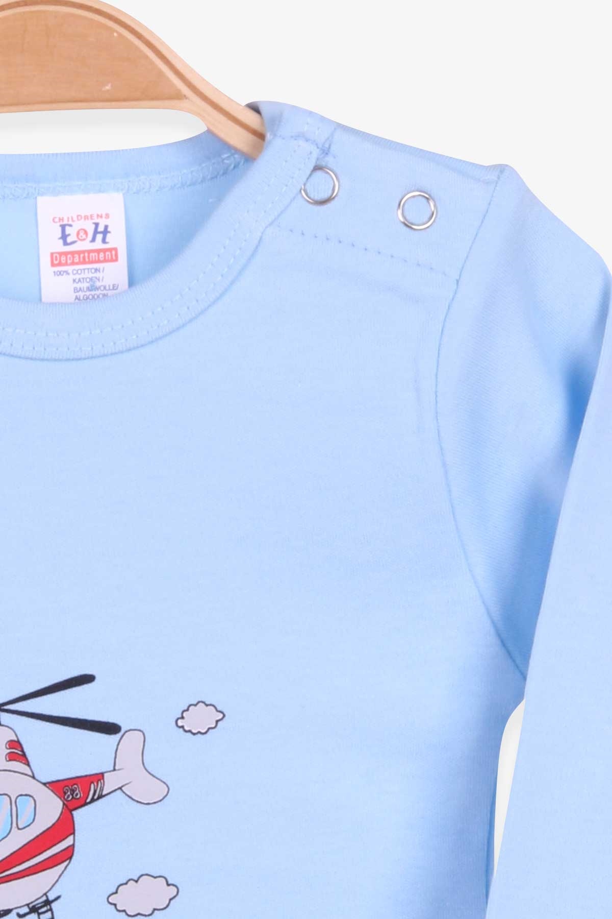 Breeze Erkek Bebek Çıtçıtlı Body Helikopter Baskılı Bebe Mavisi (9 Ay-3 Yaş)