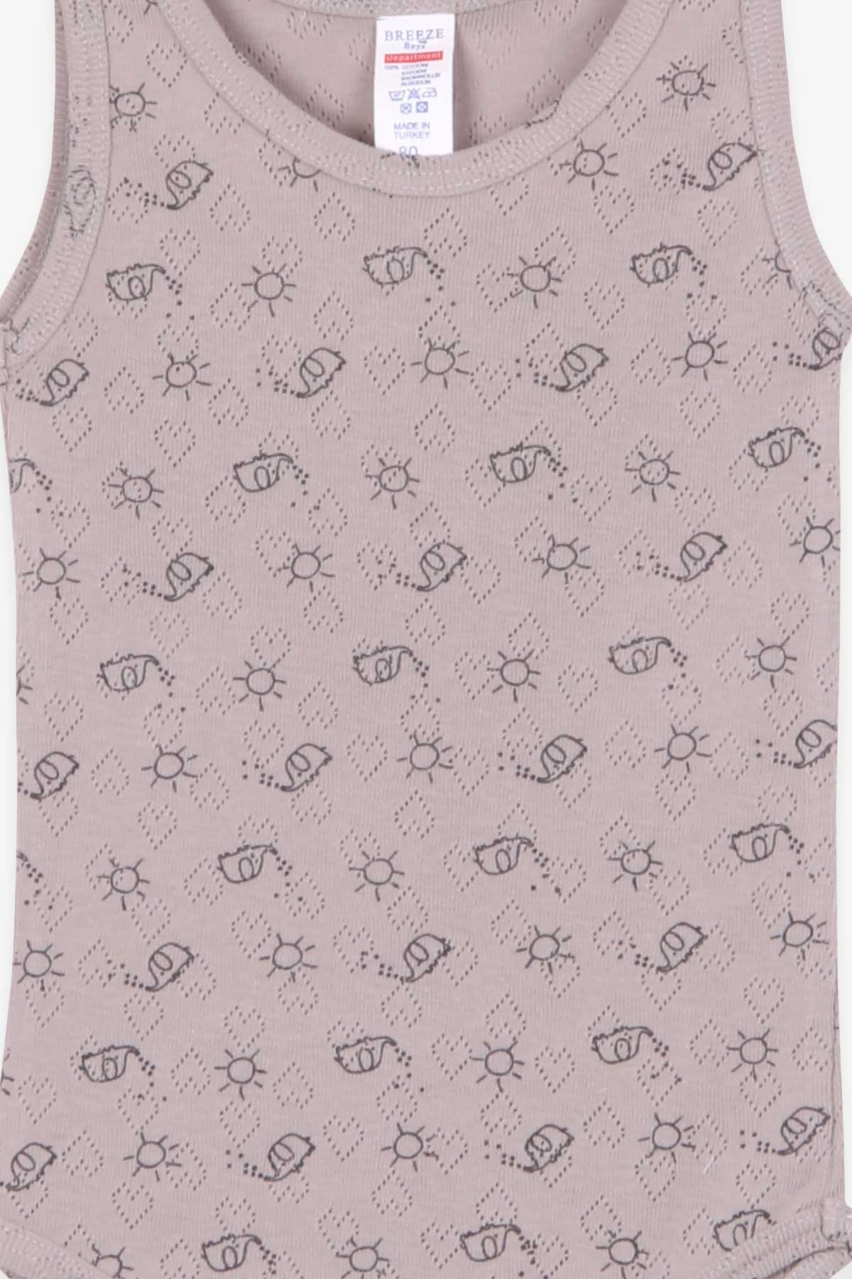Breeze Erkek Bebek Çıtçıtlı Body Jakarlı Desenli Vizon (9 Ay-3 Yaş)