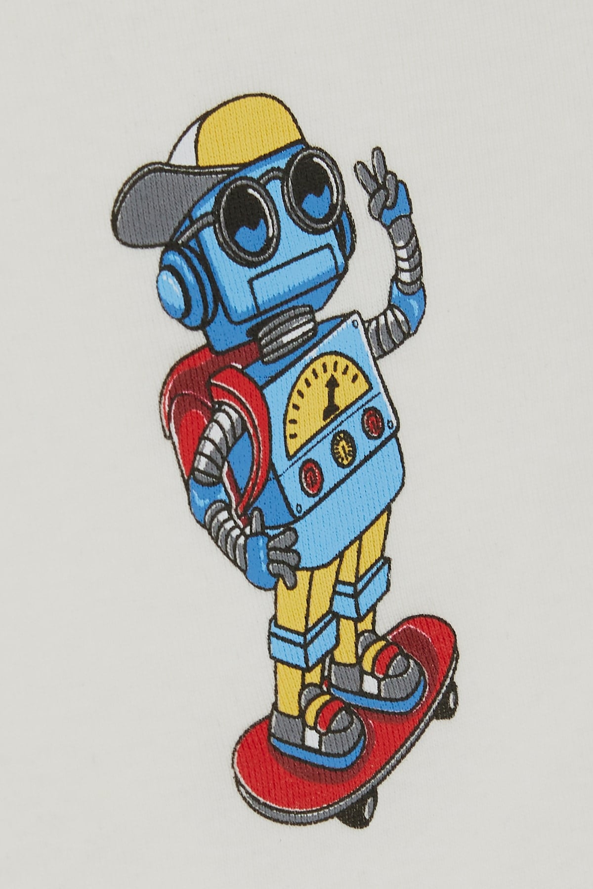 Breeze Erkek Bebek Çıtçıtlı Body Kaykaycı Robot Baskılı Ekru (9 Ay-3 Yaş)