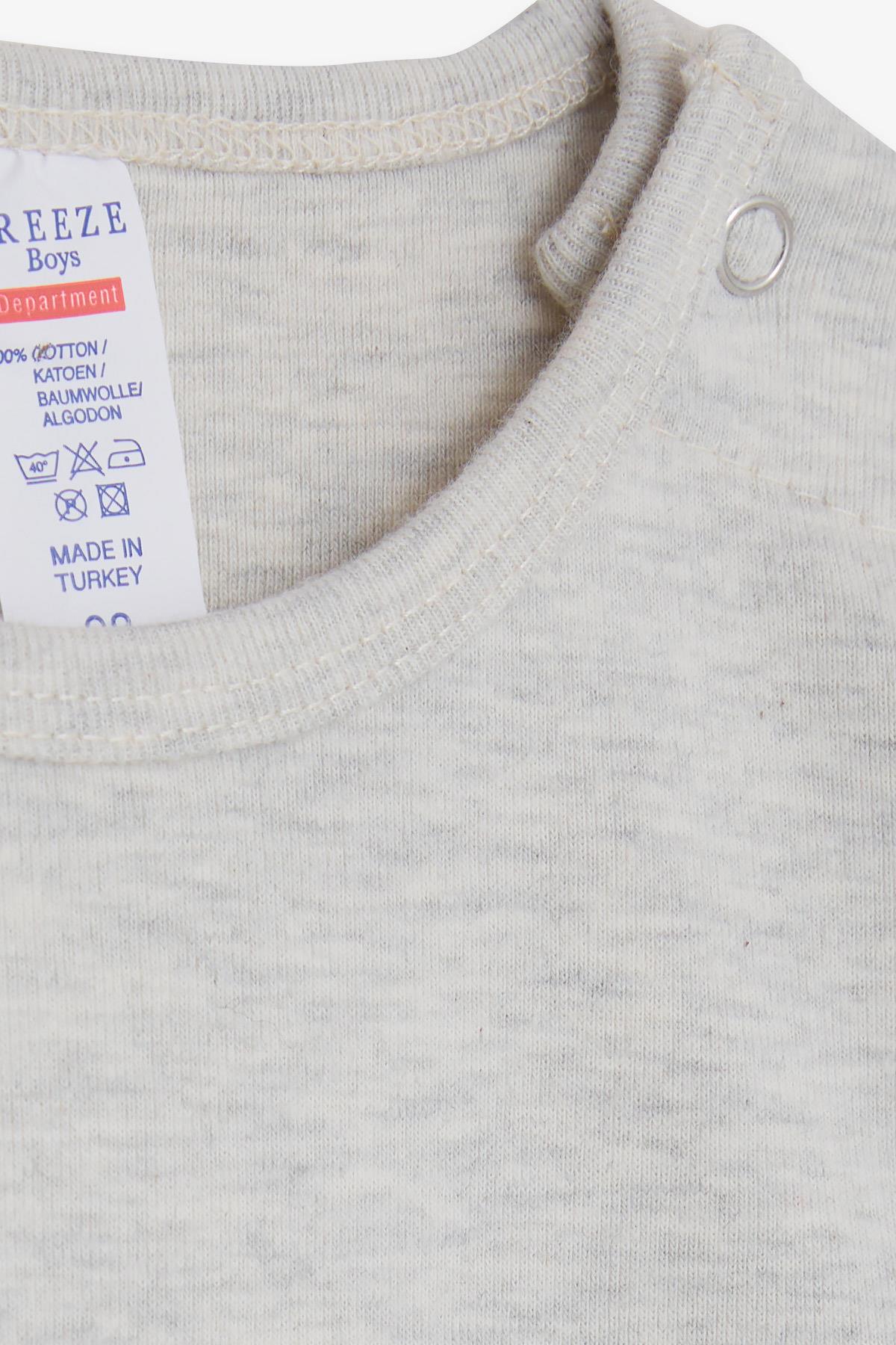 Breeze Erkek Bebek Çıtçıtlı Body Köpekcik Baskılı Açık Gri Melanj (9 Ay-3 Yaş)