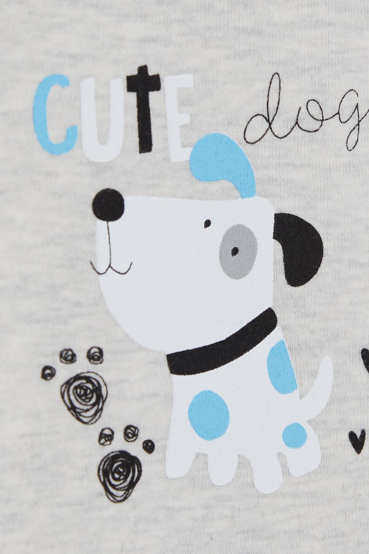 Breeze Erkek Bebek Çıtçıtlı Body Köpekcik Baskılı Açık Gri Melanj (9 Ay-3 Yaş)