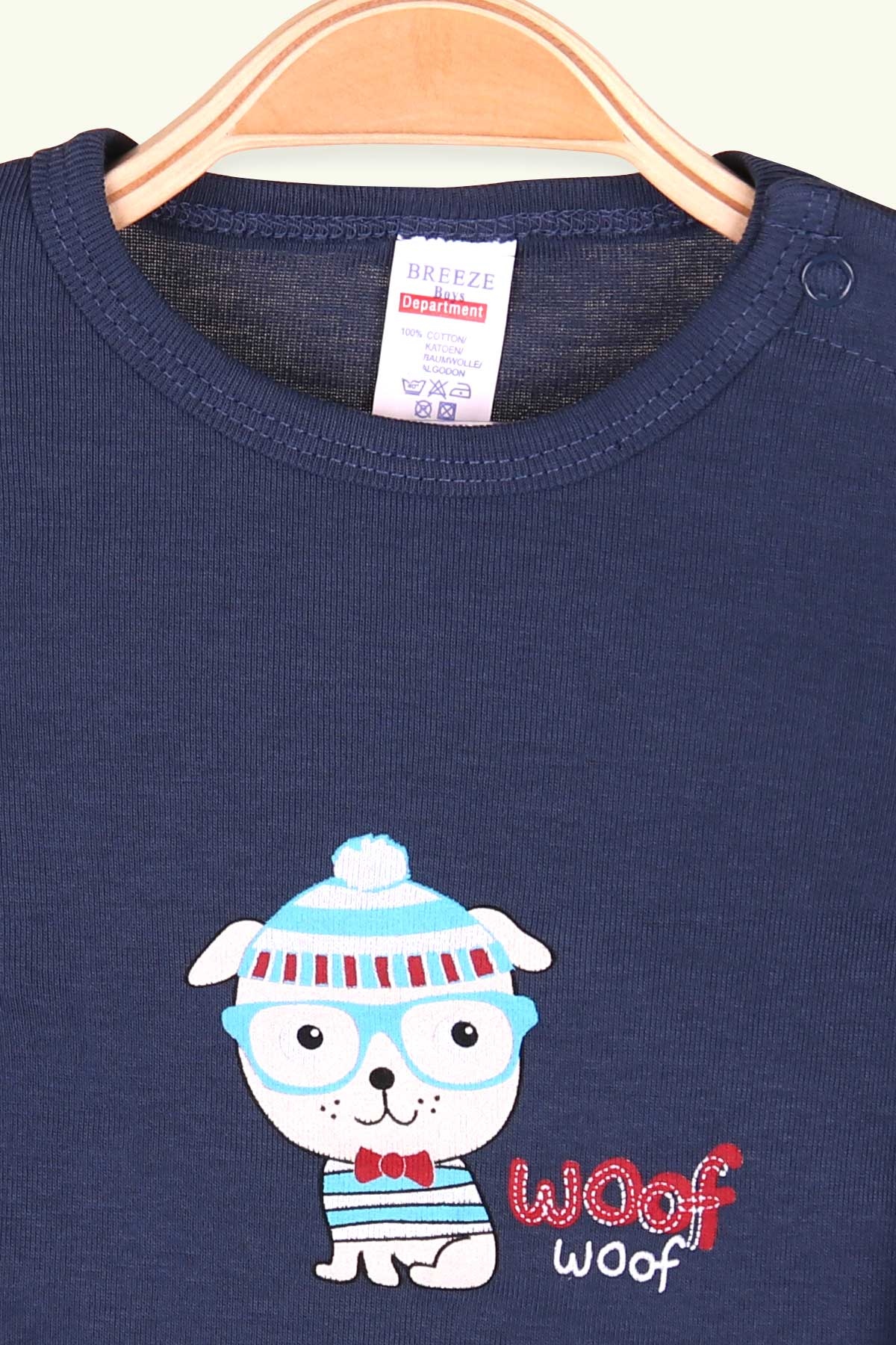 Breeze Erkek Bebek Çıtçıtlı Body Köpekli Baskılı İndigo (9 Ay-3 Yaş)