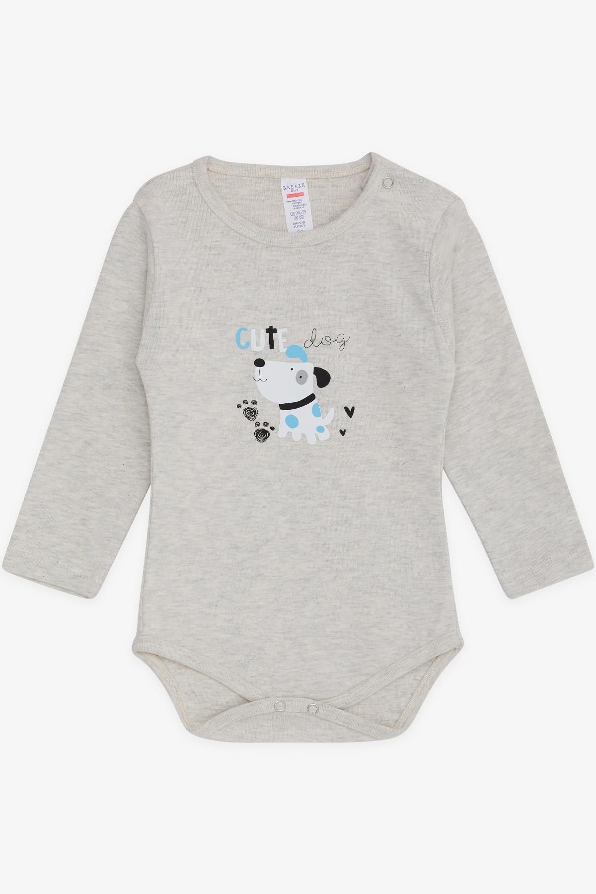 Breeze Erkek Bebek Çıtçıtlı Body Köpekcik Baskılı Açık Gri Melanj (9 Ay-3 Yaş)