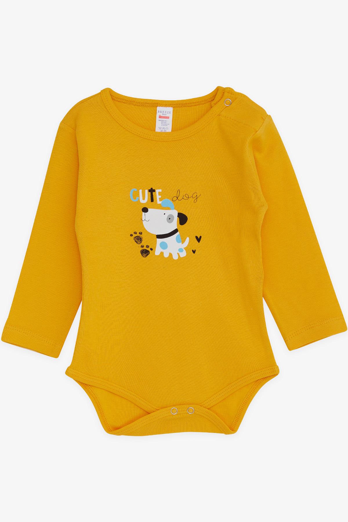 Breeze Erkek Bebek Çıtçıtlı Body Köpekcik Baskılı Hardal Sarı (9 Ay-3 Yaş)