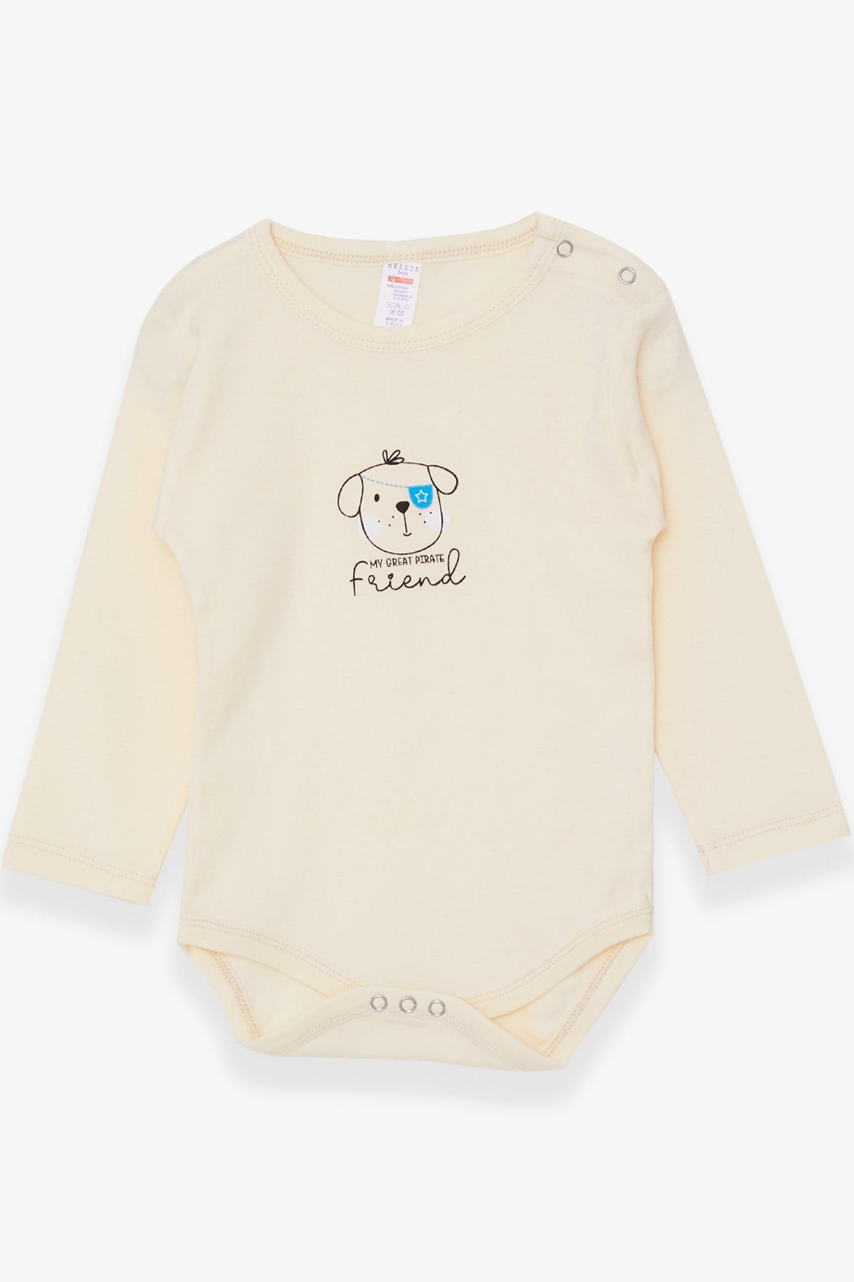Breeze Erkek Bebek Çıtçıtlı Body Korsan Köpekçik Baskılı Krem (9 Ay-3 Yaş)