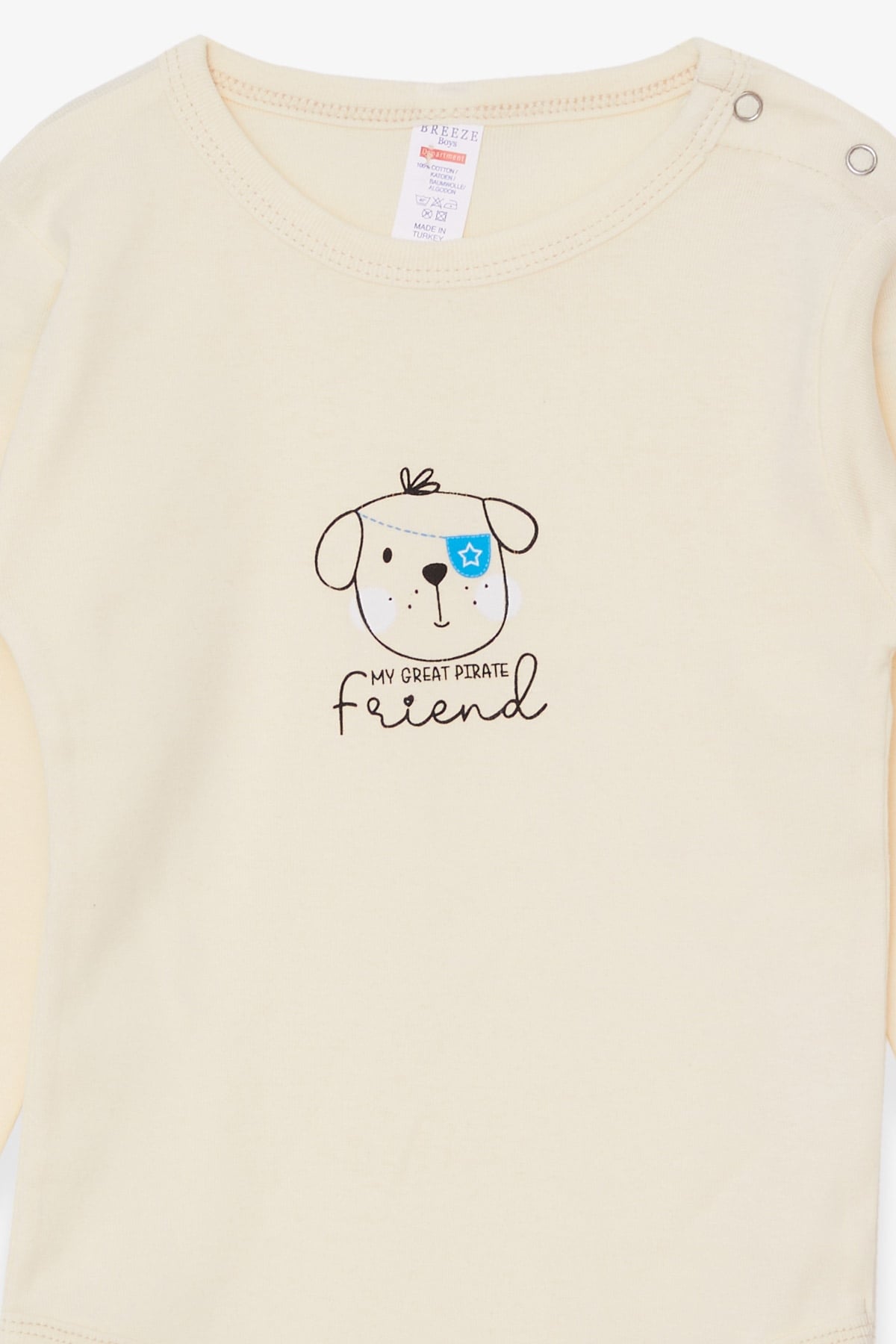 Breeze Erkek Bebek Çıtçıtlı Body Korsan Köpekçik Baskılı Krem (9 Ay-3 Yaş)