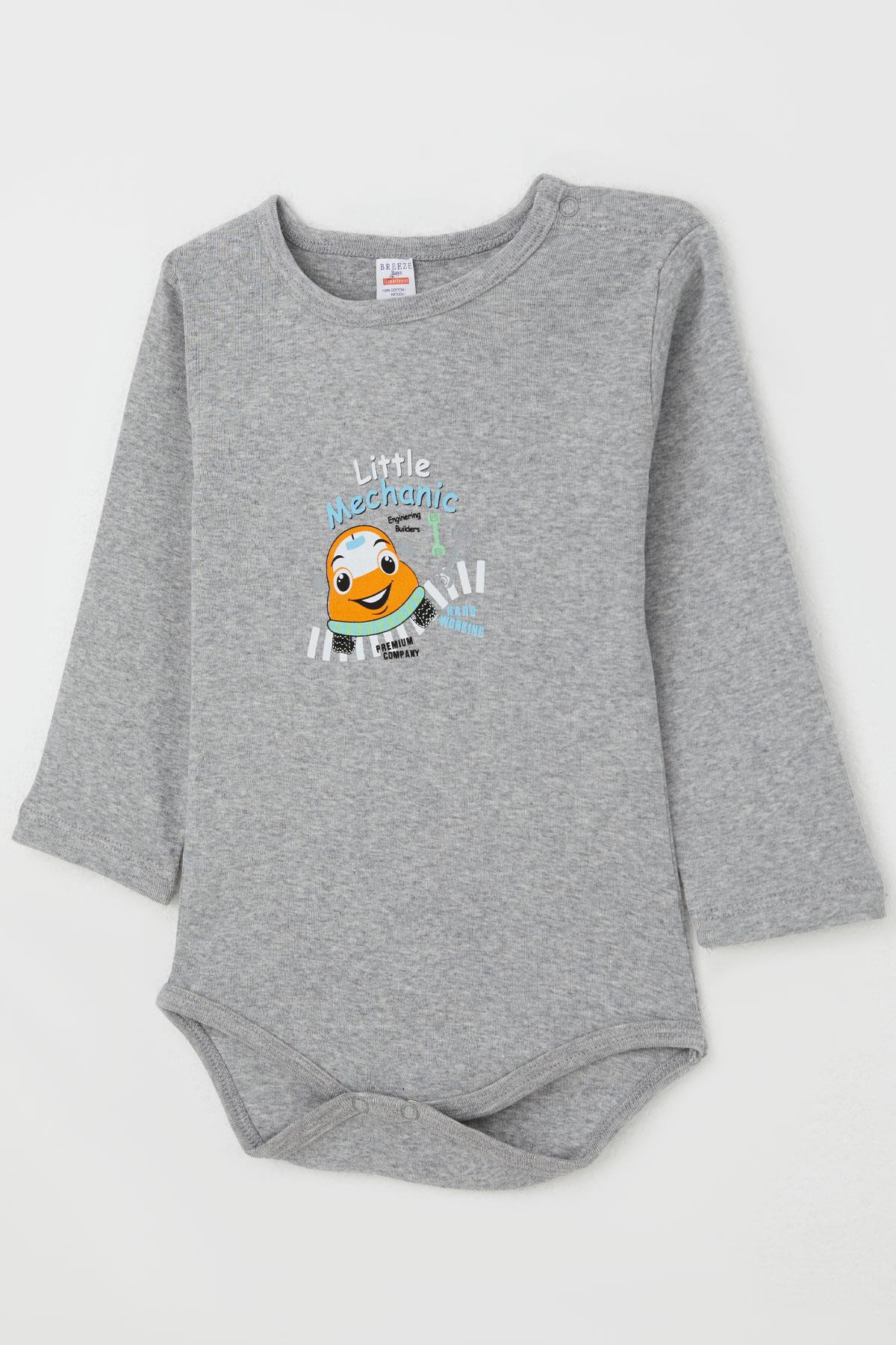 Breeze Erkek Bebek Çıtçıtlı Body Küçük Tamirci Koyu Gri Melanj (9 Ay-3 Yaş)