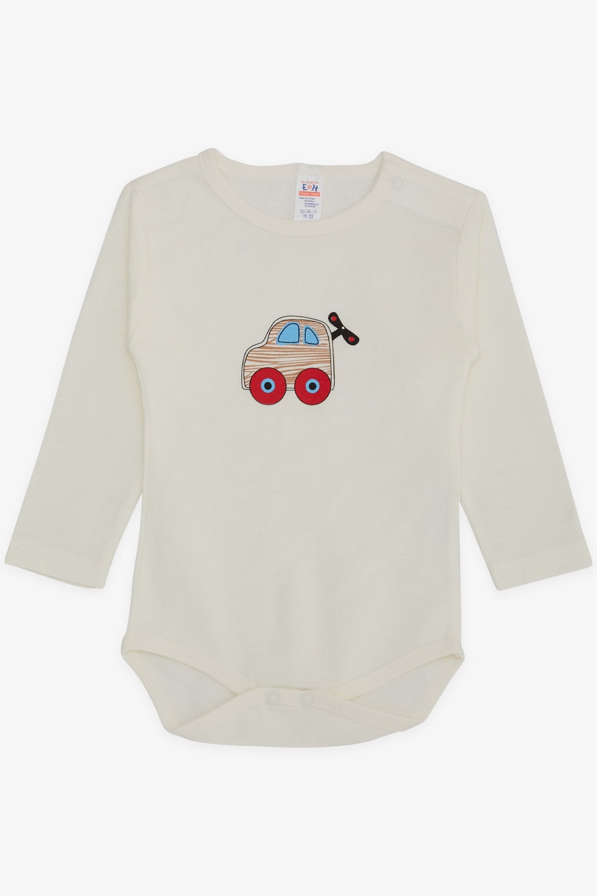 Breeze Erkek Bebek Çıtçıtlı Body Kurmalı Araba Baskılı Ekru (9 Ay-3 Yaş)