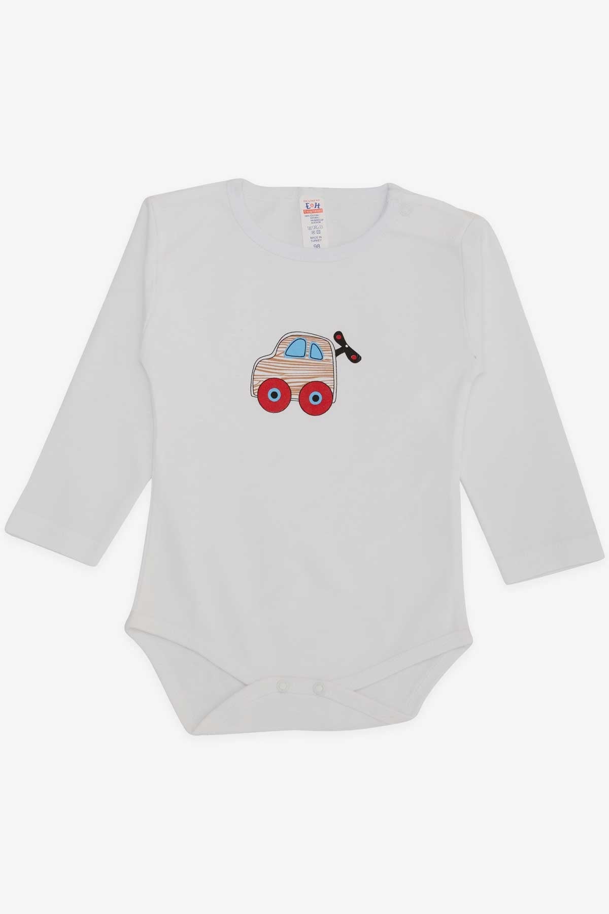 Breeze Erkek Bebek Çıtçıtlı Body Kurmalı Araba Baskılı Beyaz (9 Ay-3 Yaş)