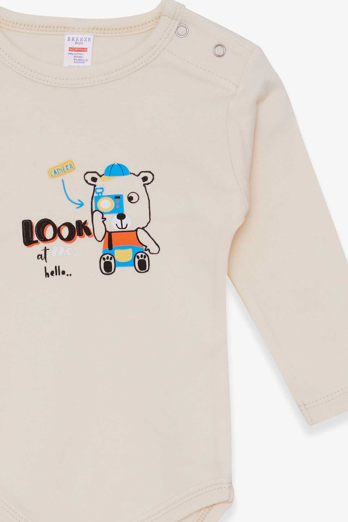 Breeze Erkek Bebek Çıtçıtlı Body Maceracı Ayıcık Baskılı Krem (9 Ay-3 Yaş)