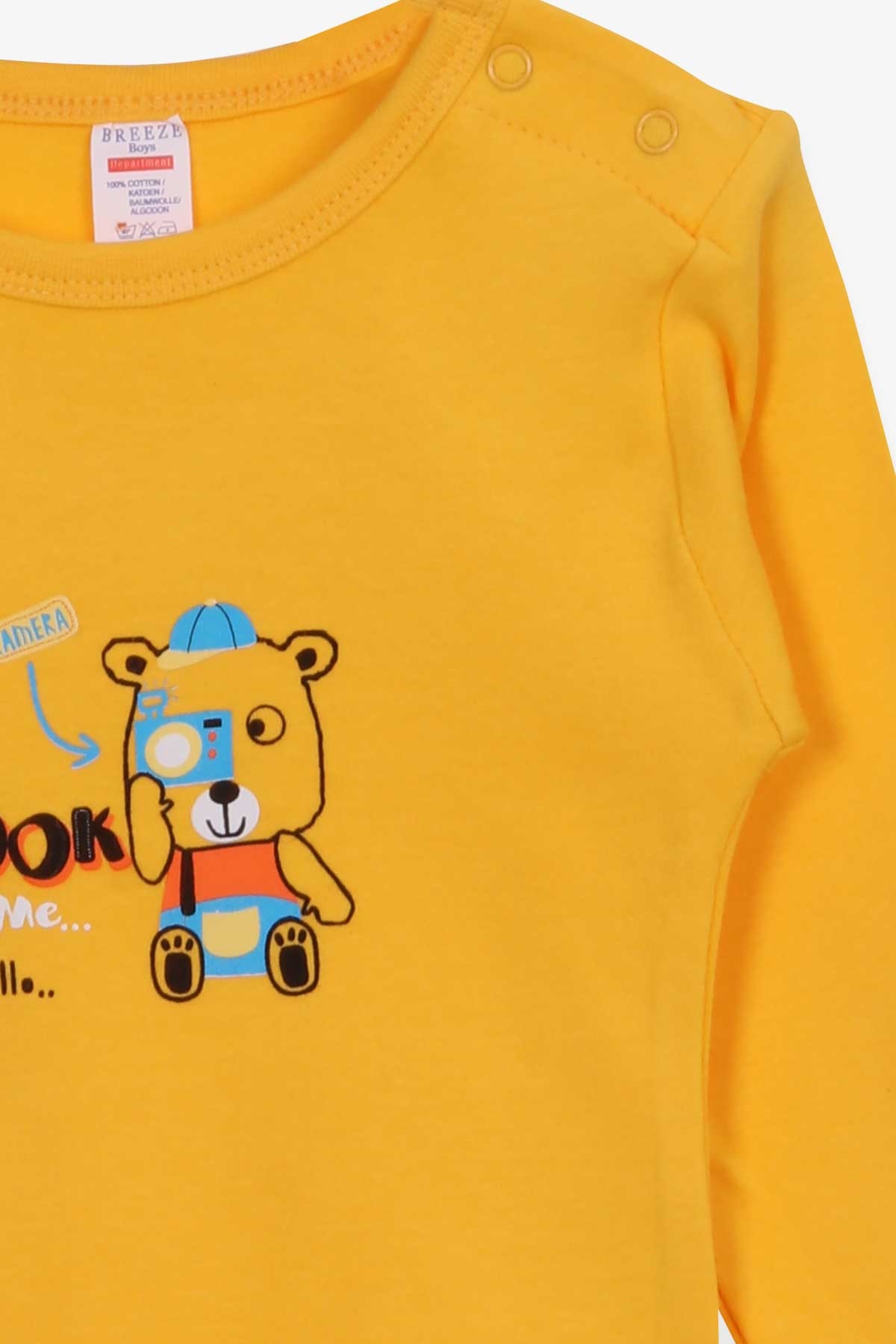 Breeze Erkek Bebek Çıtçıtlı Body Maceracı Ayıcık Baskılı Hardal Sarı (9 Ay-3 Yaş)