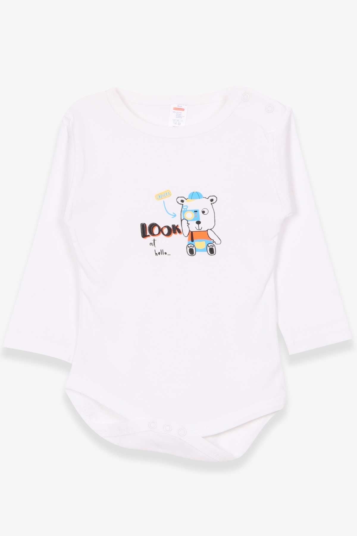 Breeze Erkek Bebek Çıtçıtlı Body Maceracı Ayıcık Beyaz (9 Ay-3 Yaş)