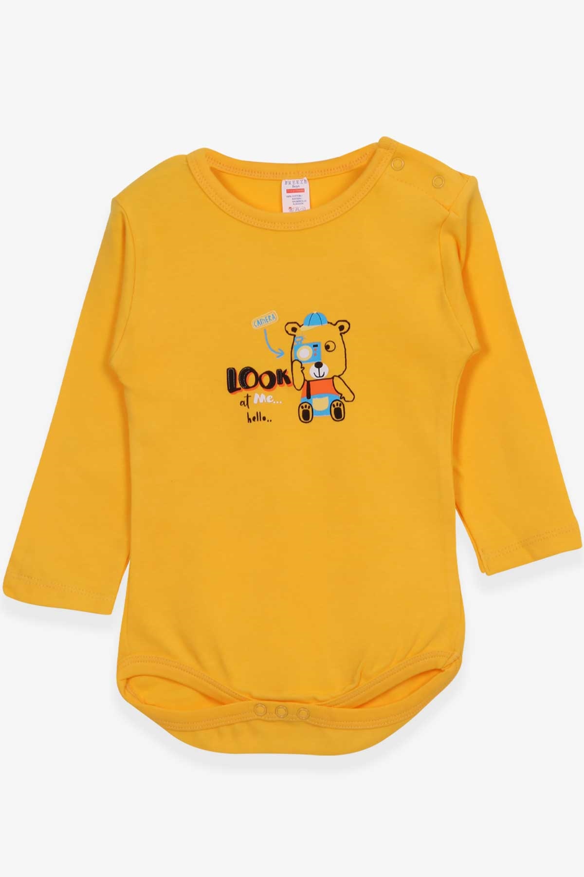 Breeze Erkek Bebek Çıtçıtlı Body Maceracı Ayıcık Baskılı Hardal Sarı (9 Ay-3 Yaş)