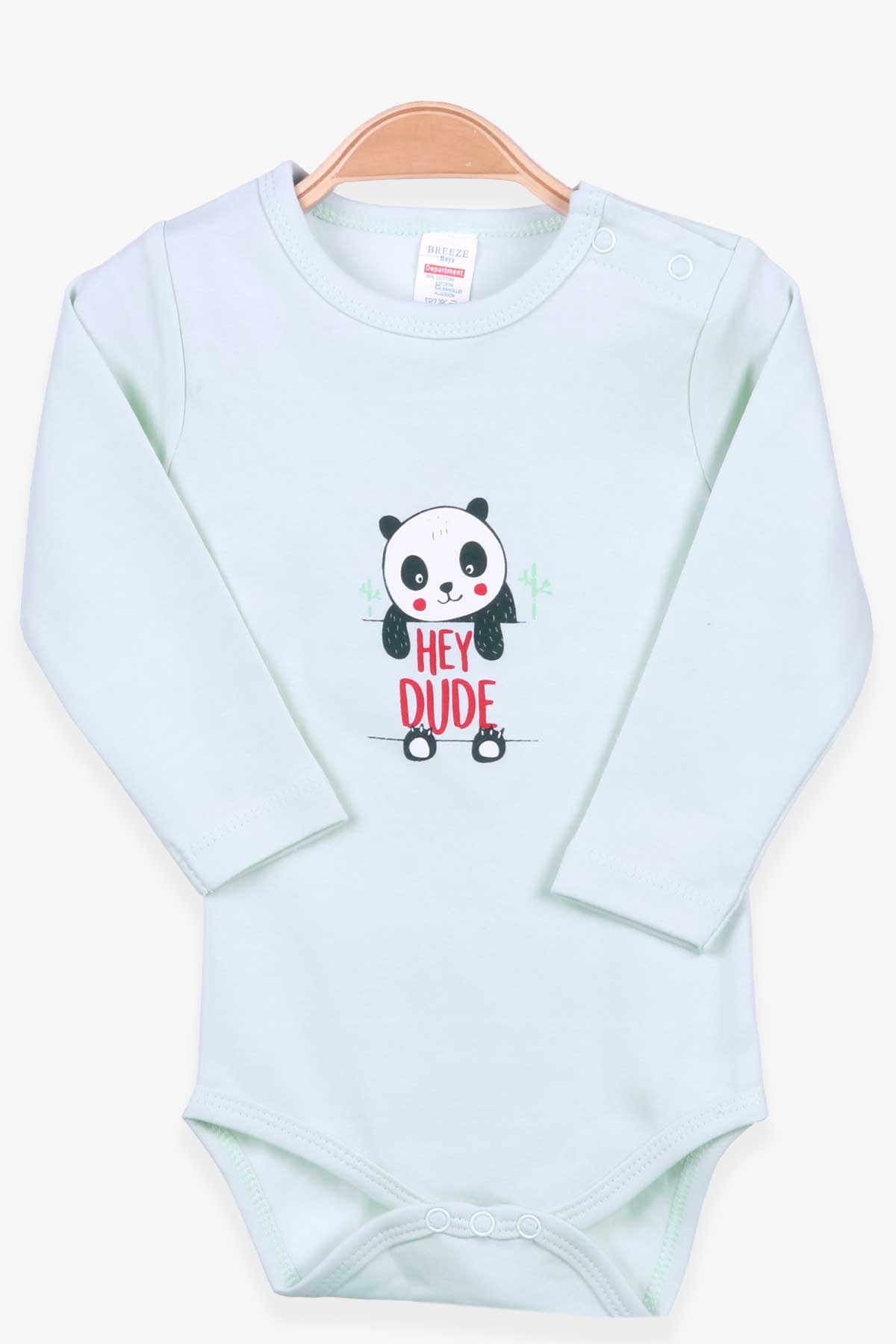 Breeze Erkek Bebek Çıtçıtlı Body Panda Baskılı Su Yeşili (9 Ay-3 Yaş)