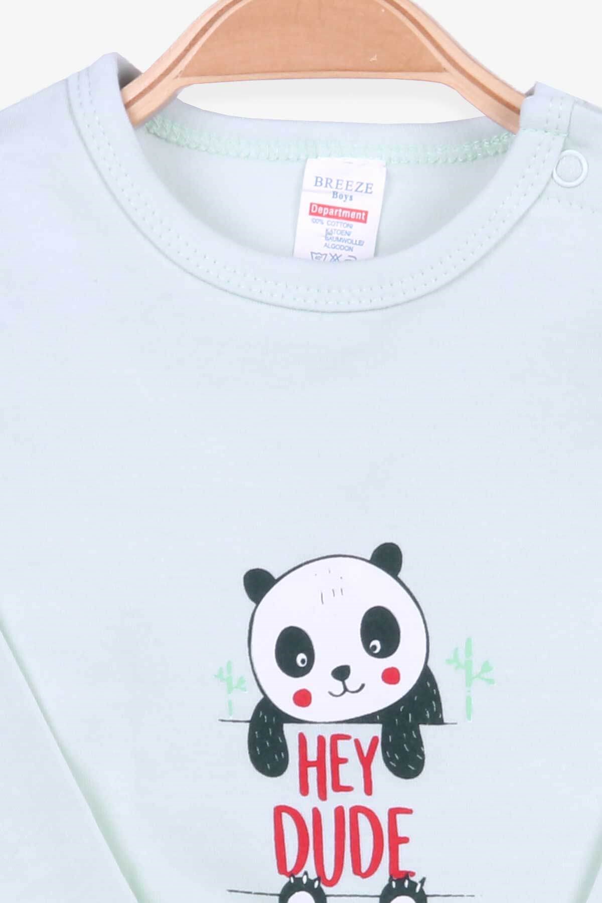 Breeze Erkek Bebek Çıtçıtlı Body Panda Baskılı Su Yeşili (9 Ay-3 Yaş)