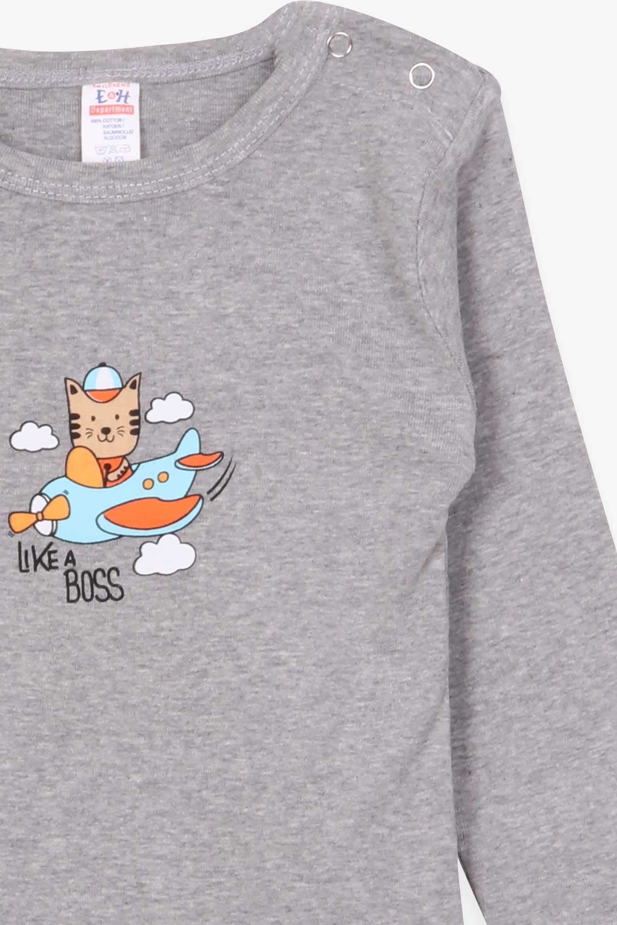 Breeze Erkek Bebek Çıtçıtlı Body Pilot Kedicik Baskılı Koyu Gri Melanj (9 Ay-3 Yaş)