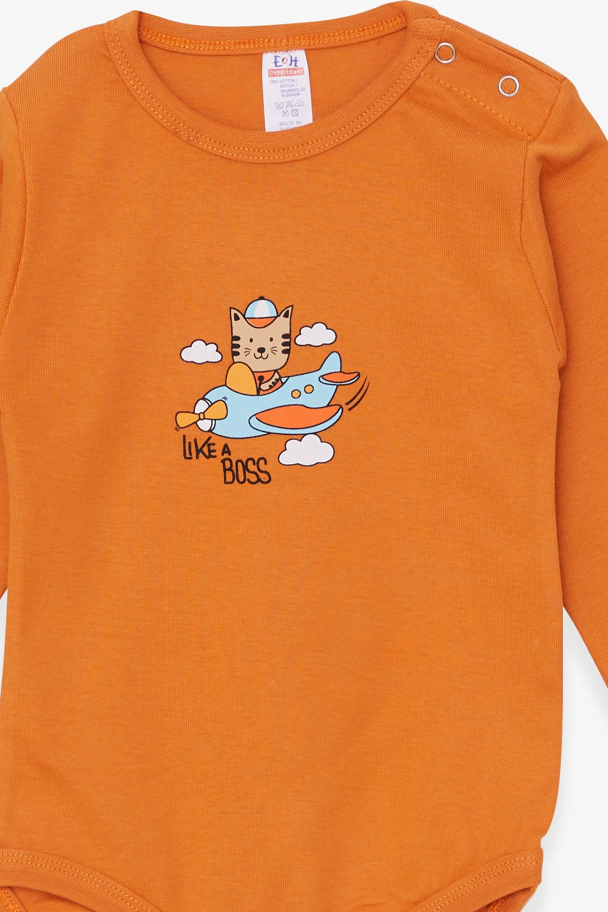 Breeze Erkek Bebek Çıtçıtlı Body Pilot Kedicik Baskılı Turuncu (9 Ay-3 Yaş)