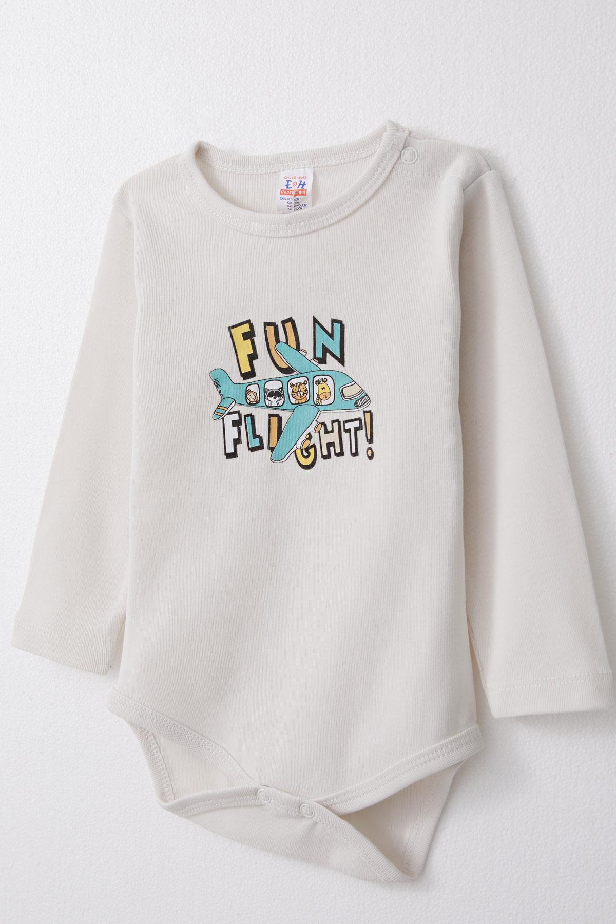 Breeze Erkek Bebek Çıtçıtlı Body Pilot Hayvancıklar Baskılı Kırık Beyaz (9 Ay-2 Yaş)