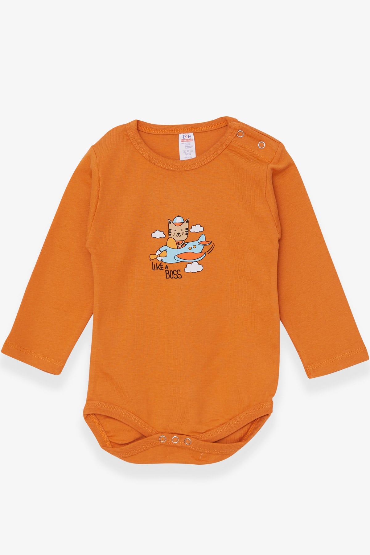Breeze Erkek Bebek Çıtçıtlı Body Pilot Kedicik Baskılı Turuncu (9 Ay-3 Yaş)