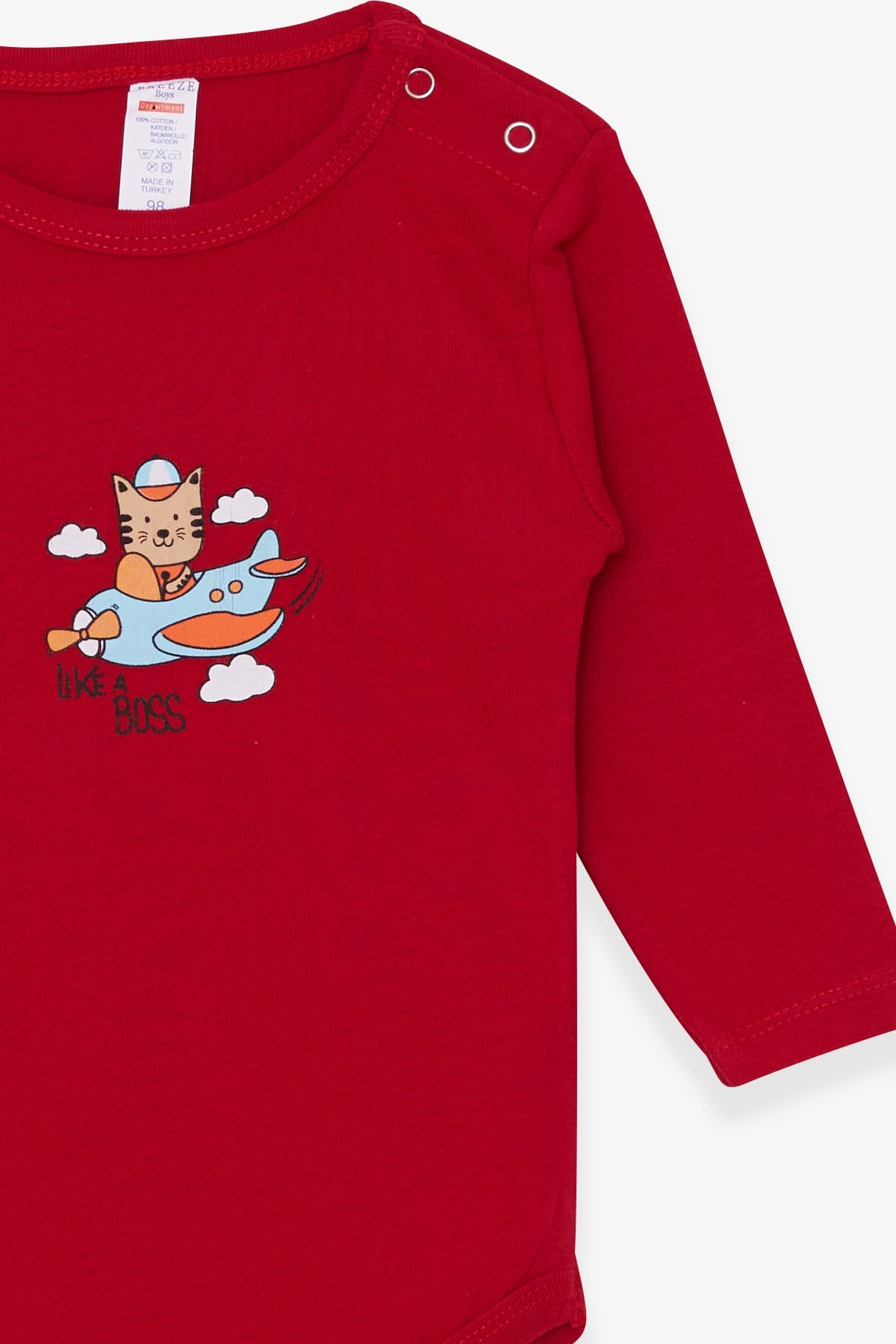 Breeze Erkek Bebek Çıtçıtlı Body Pilot Kedicik Baskılı Kırmızı (9 Ay-3 Yaş)