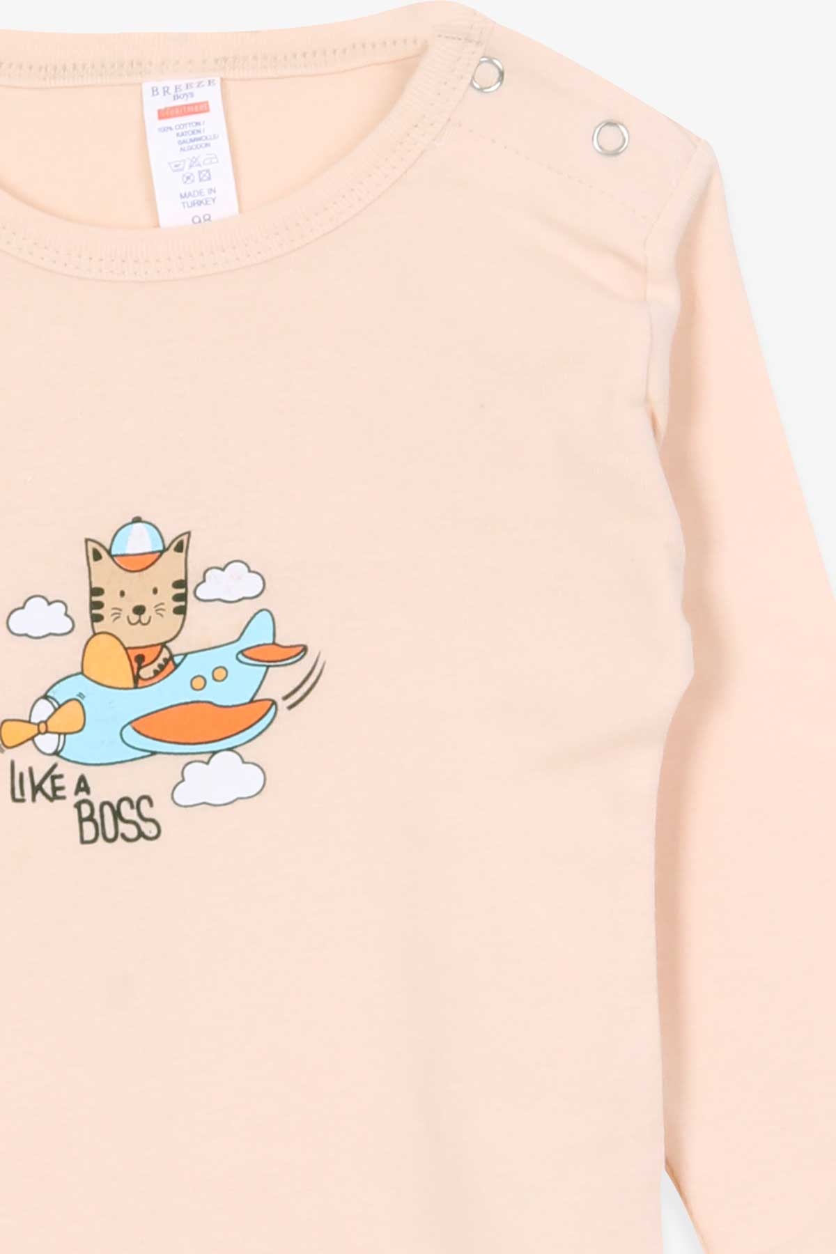 Breeze Erkek Bebek Çıtçıtlı Body Pilot Kedicik Baskılı Krem (9 Ay-3 Yaş)