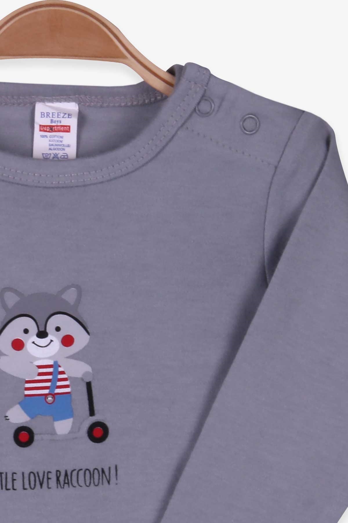 Breeze Erkek Bebek Çıtçıtlı Body Rakun Baskılı Füme (9 Ay-3 Yaş)