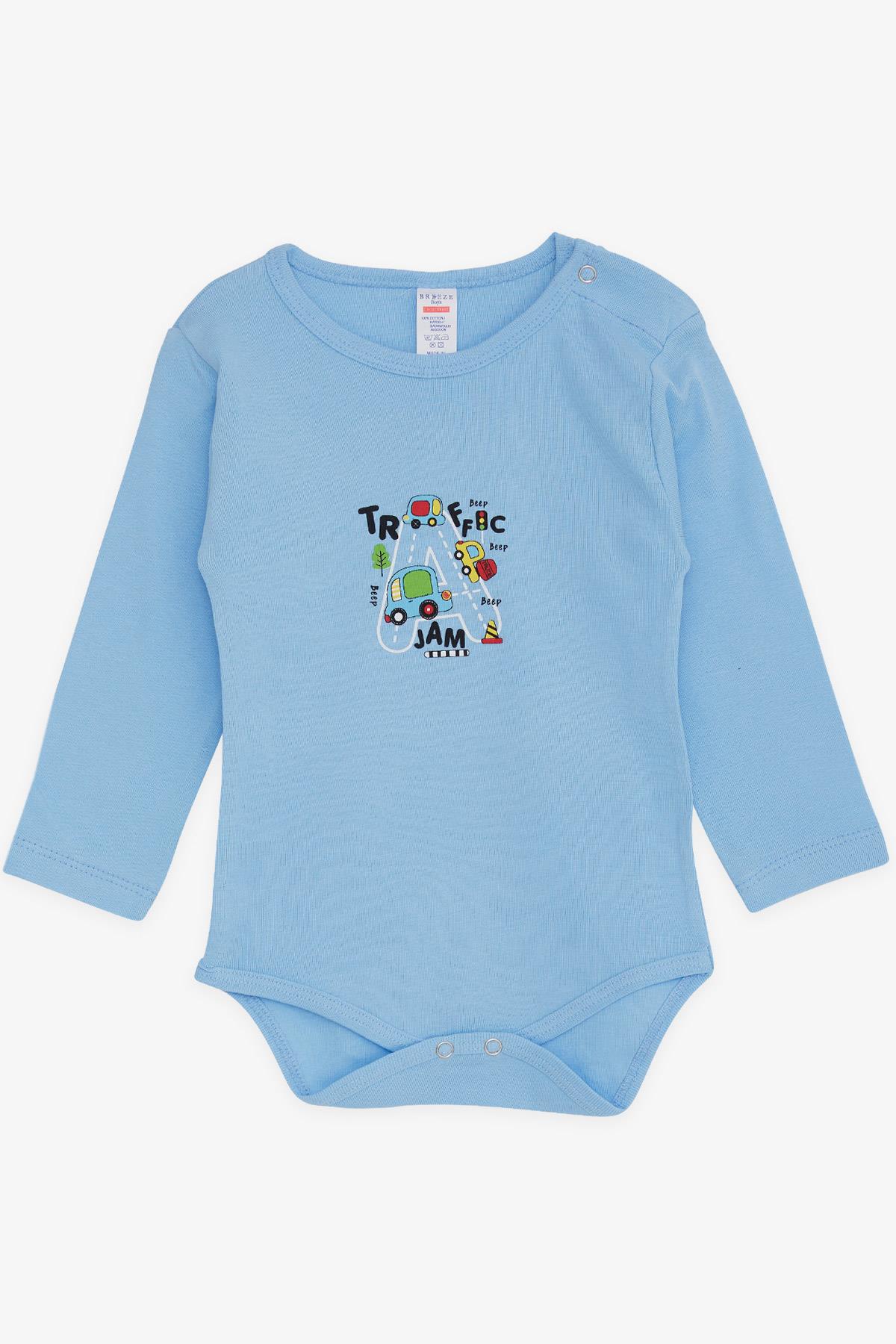 Breeze Erkek Bebek Çıtçıtlı Body Renkli Araba Baskılı Mavi (9 Ay-3 Yaş)