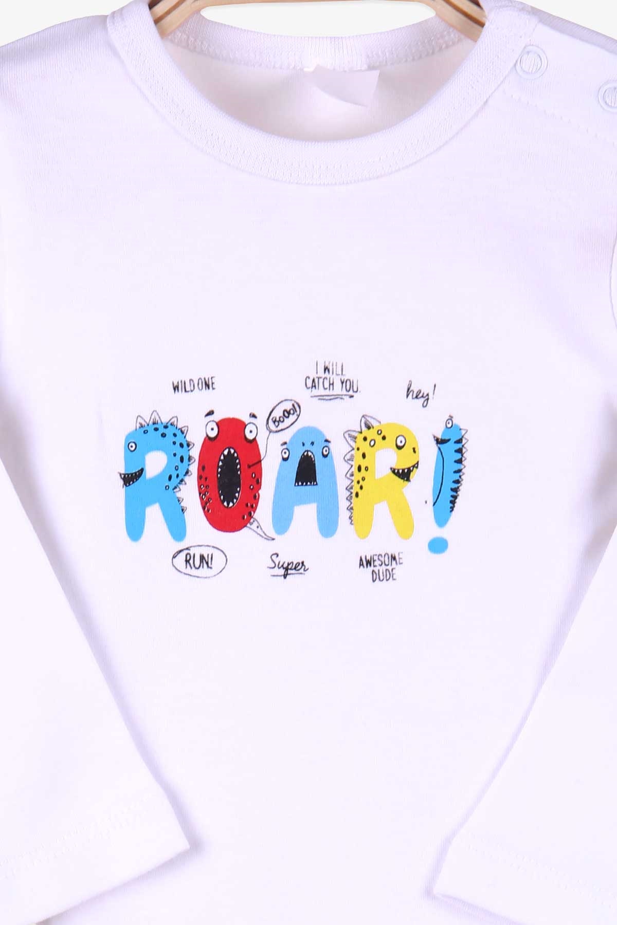 Breeze Erkek Bebek Çıtçıtlı Body Roar Baskılı Beyaz (9 Ay-1 Yaş)