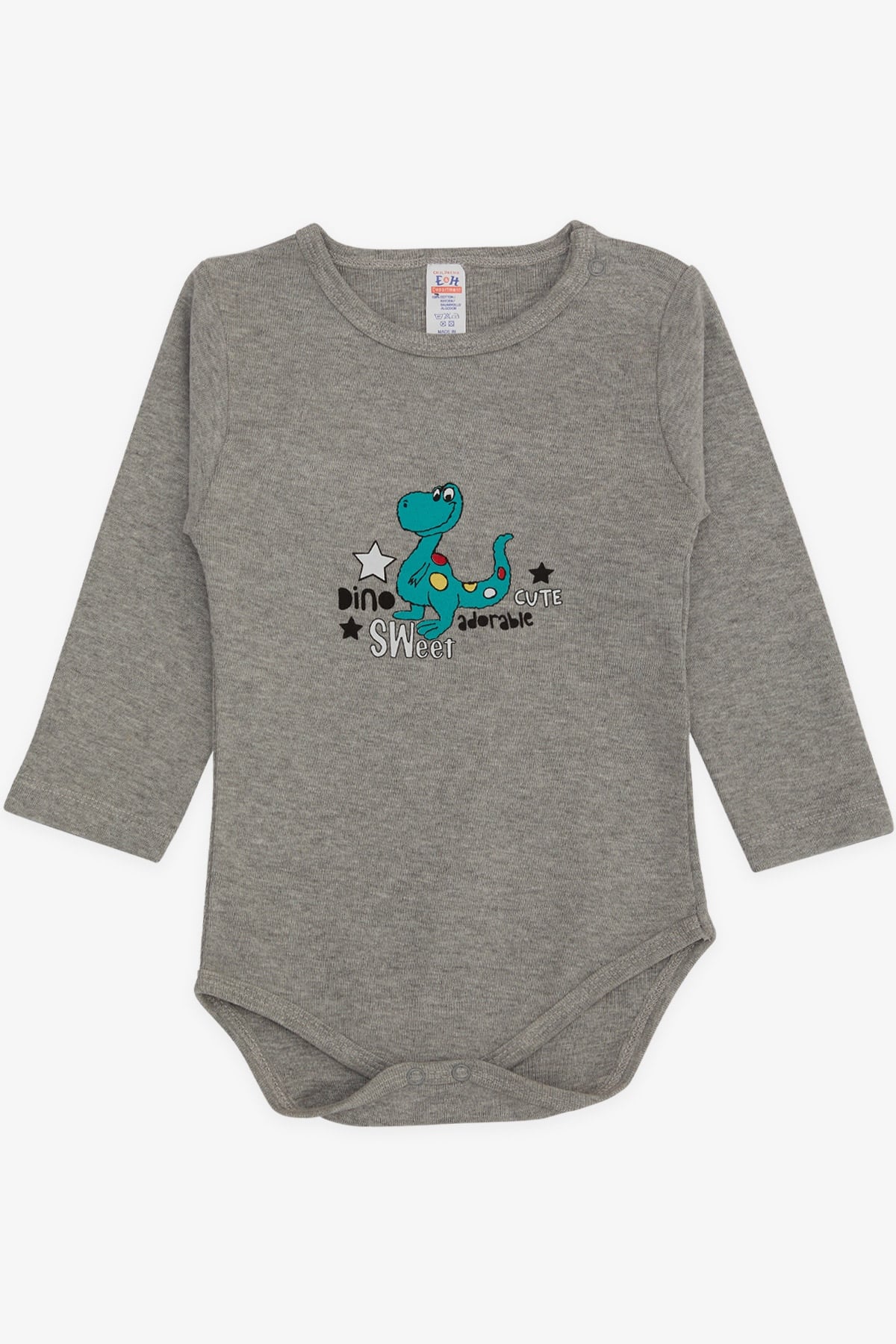Breeze Erkek Bebek Çıtçıtlı Body Sevimli Dinozor Baskılı Koyu Gri Melanj (9 Ay-3 Yaş)
