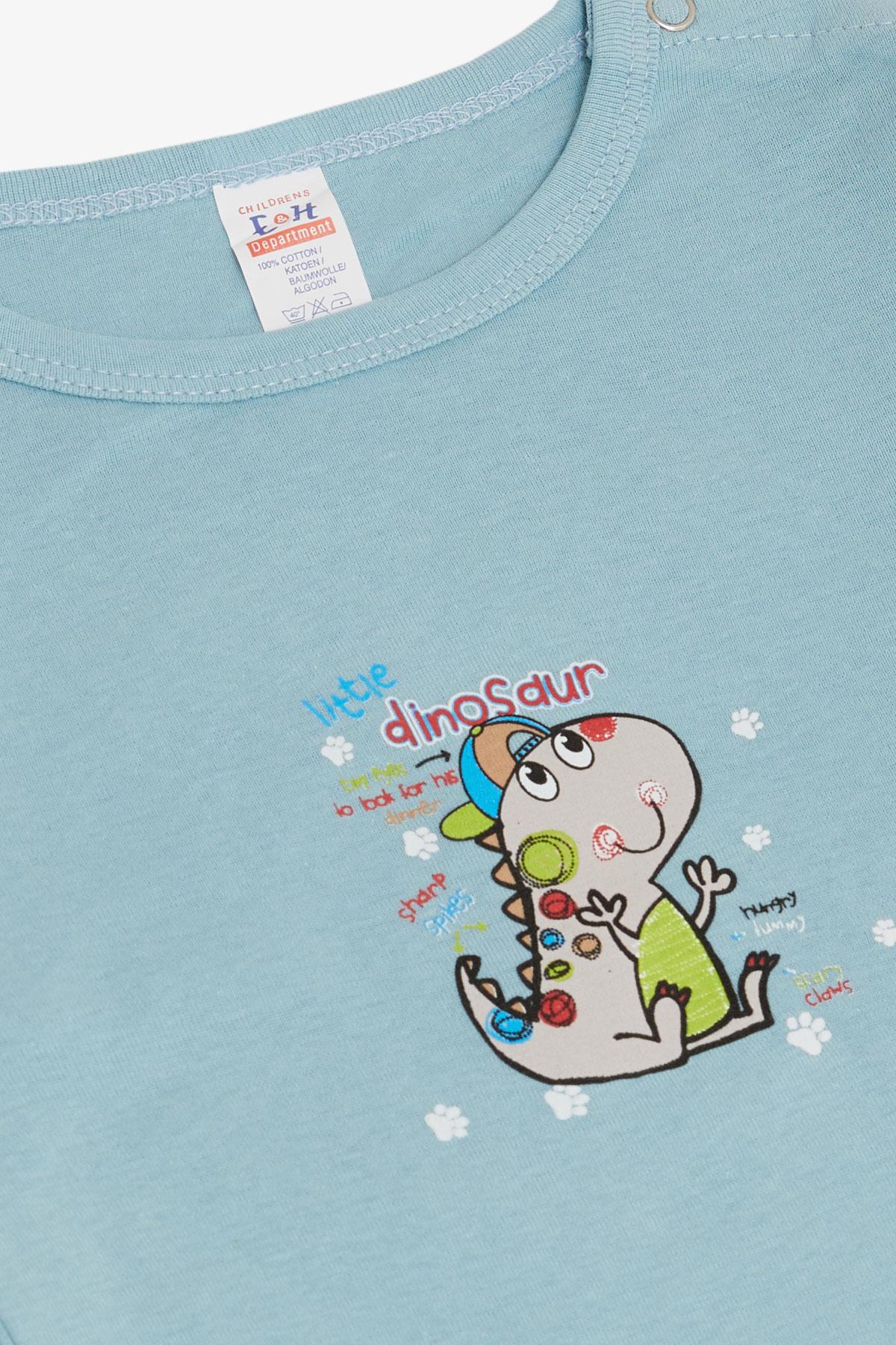 Breeze Erkek Bebek Çıtçıtlı Body Sevimli Dinozor Baskılı Buz Mavisi (9 Ay-3 Yaş)