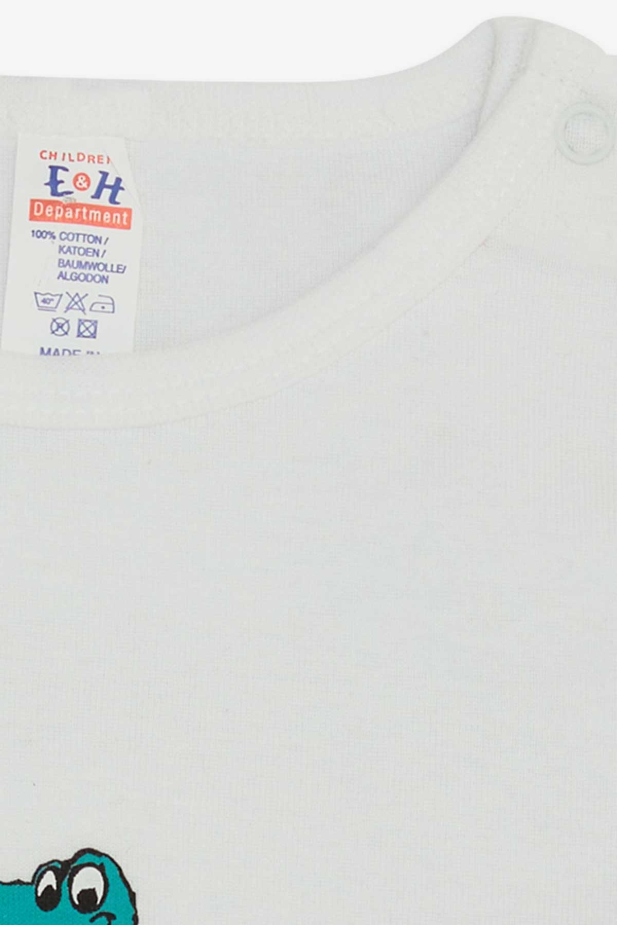 Breeze Erkek Bebek Çıtçıtlı Body Sevimli Dinozor Baskılı Beyaz (9 Ay-3 Yaş)