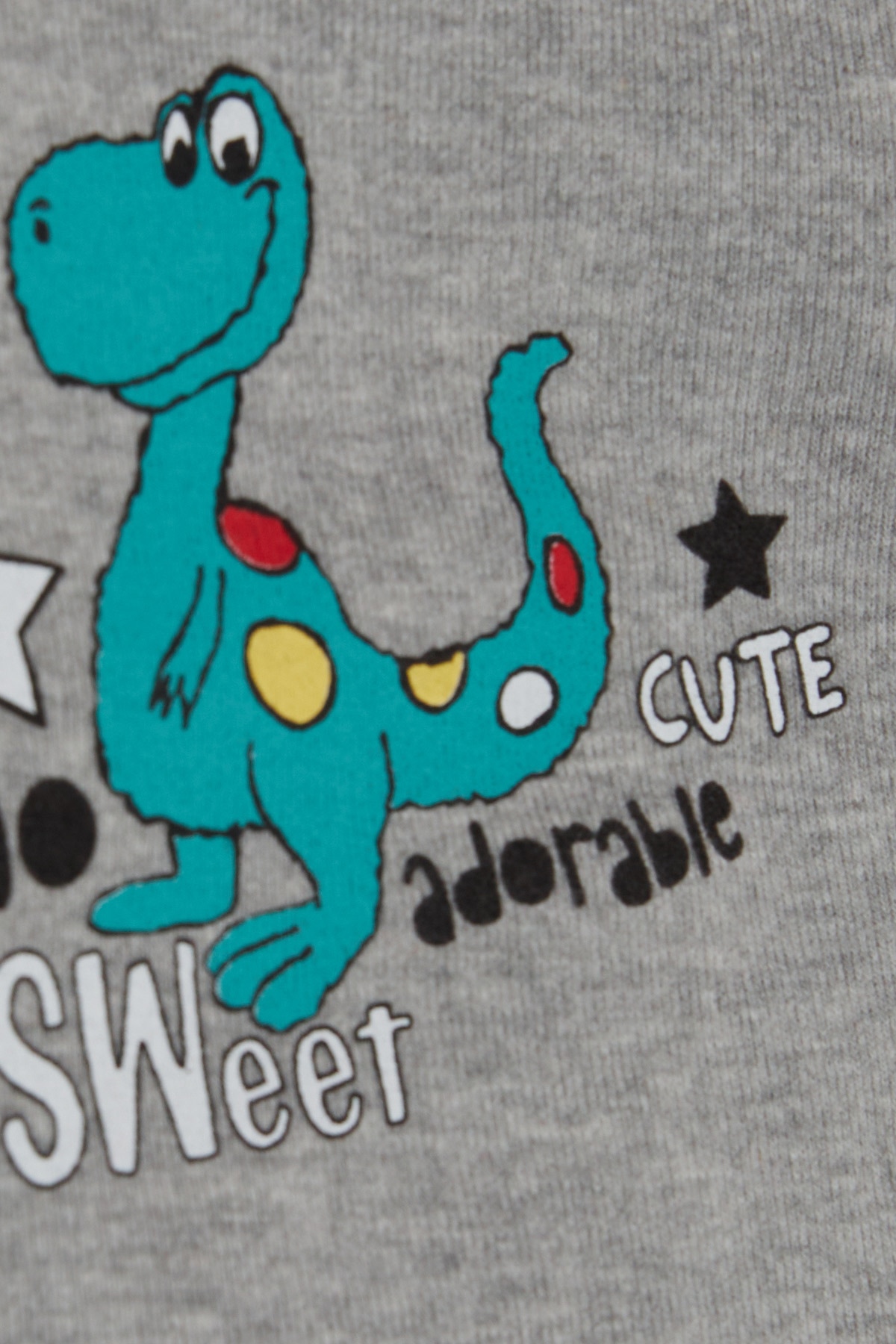 Breeze Erkek Bebek Çıtçıtlı Body Sevimli Dinozor Baskılı Koyu Gri Melanj (9 Ay-3 Yaş)