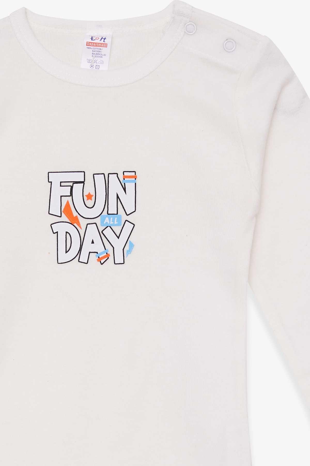 Breeze Erkek Bebek Çıtçıtlı Body Slogan Yazı Baskılı Ekru (9 Ay-3 Yaş)