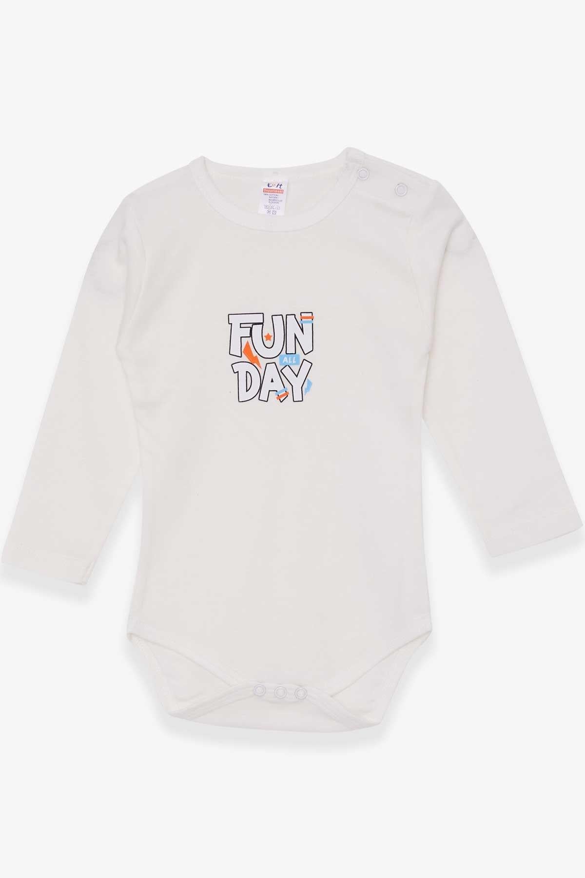 Breeze Erkek Bebek Çıtçıtlı Body Slogan Yazı Baskılı Ekru (9 Ay-3 Yaş)