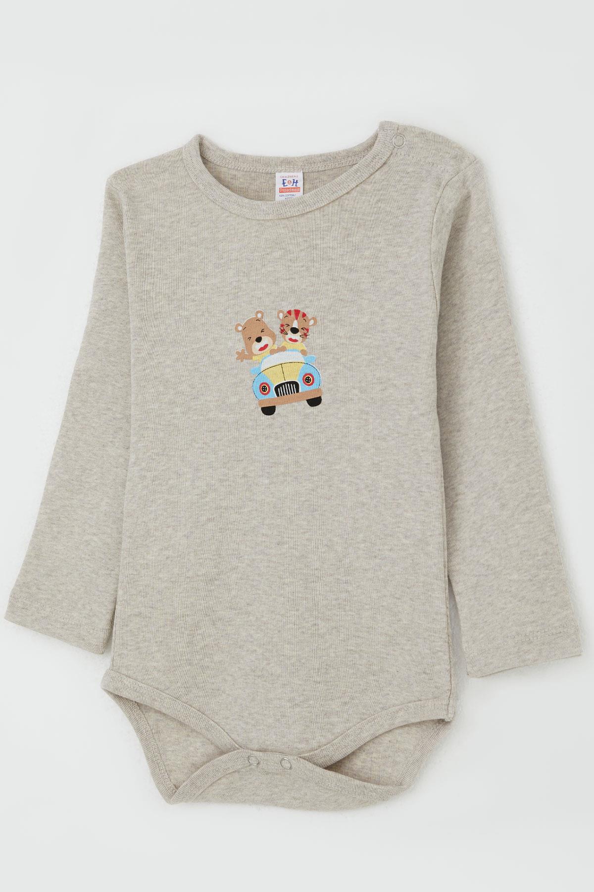 Breeze Erkek Bebek Çıtçıtlı Body Şoför Hayvancık Baskılı Bej Melanj (9 Ay-3 Yaş)