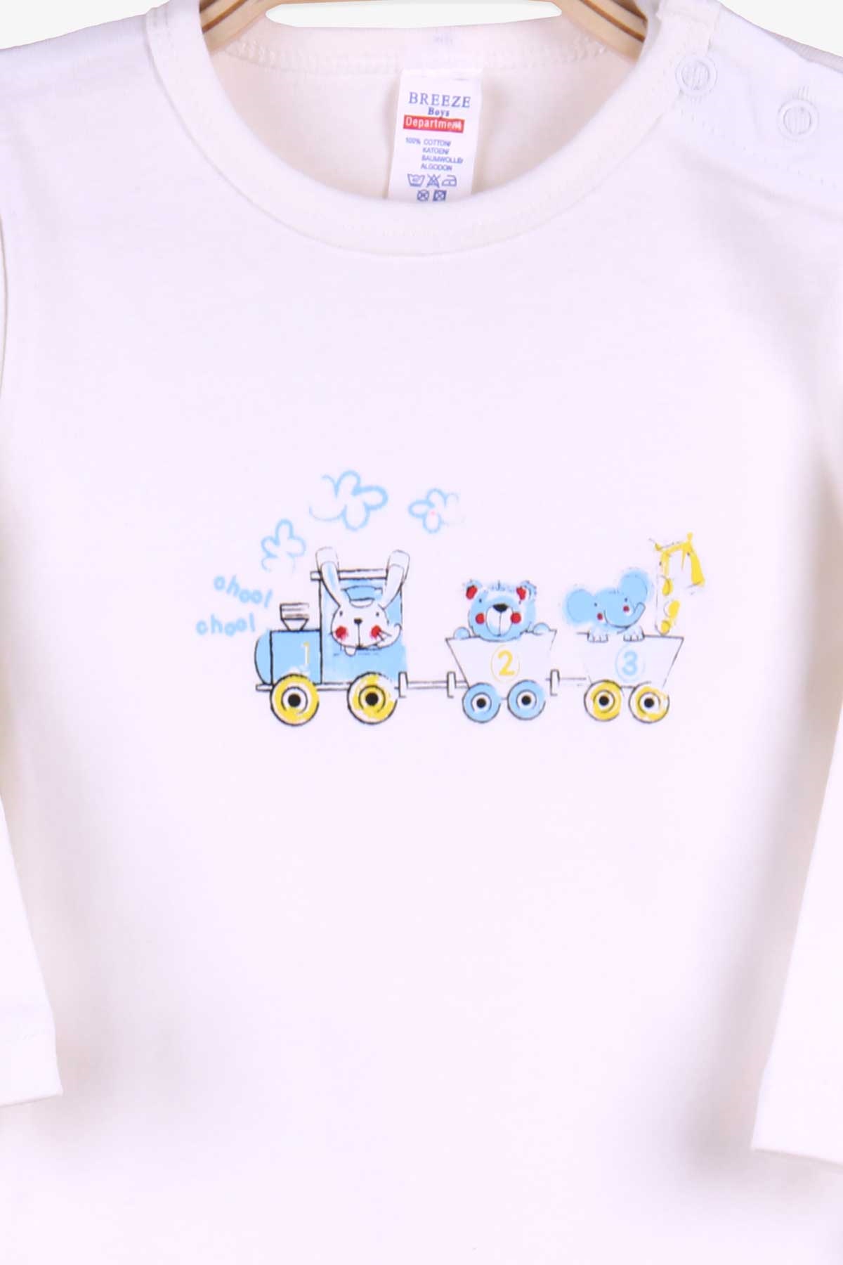 Breeze Erkek Bebek Çıtçıtlı Body Tren Baskılı Ekru (9 Ay-1 Yaş)