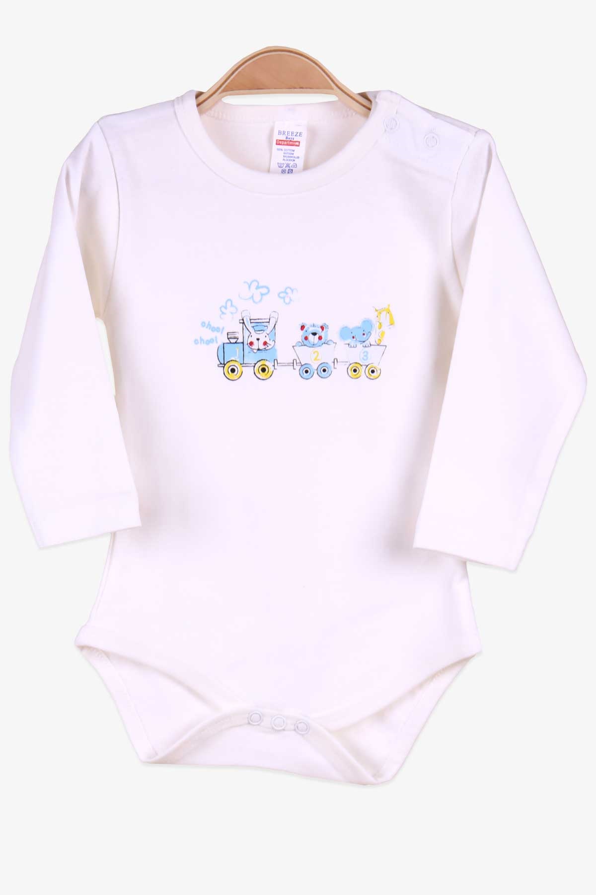 Breeze Erkek Bebek Çıtçıtlı Body Tren Baskılı Ekru (9 Ay-1 Yaş)