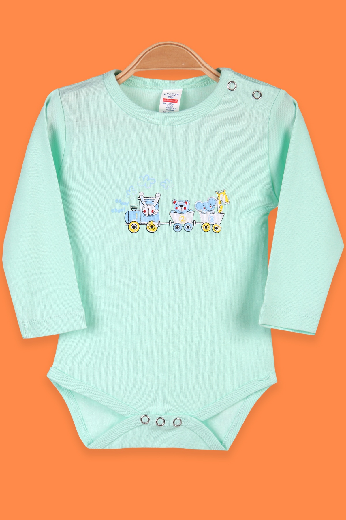 Breeze Erkek Bebek Çıtçıtlı Body Tren Baskılı Su Yeşili (9 Ay-3 Yaş)